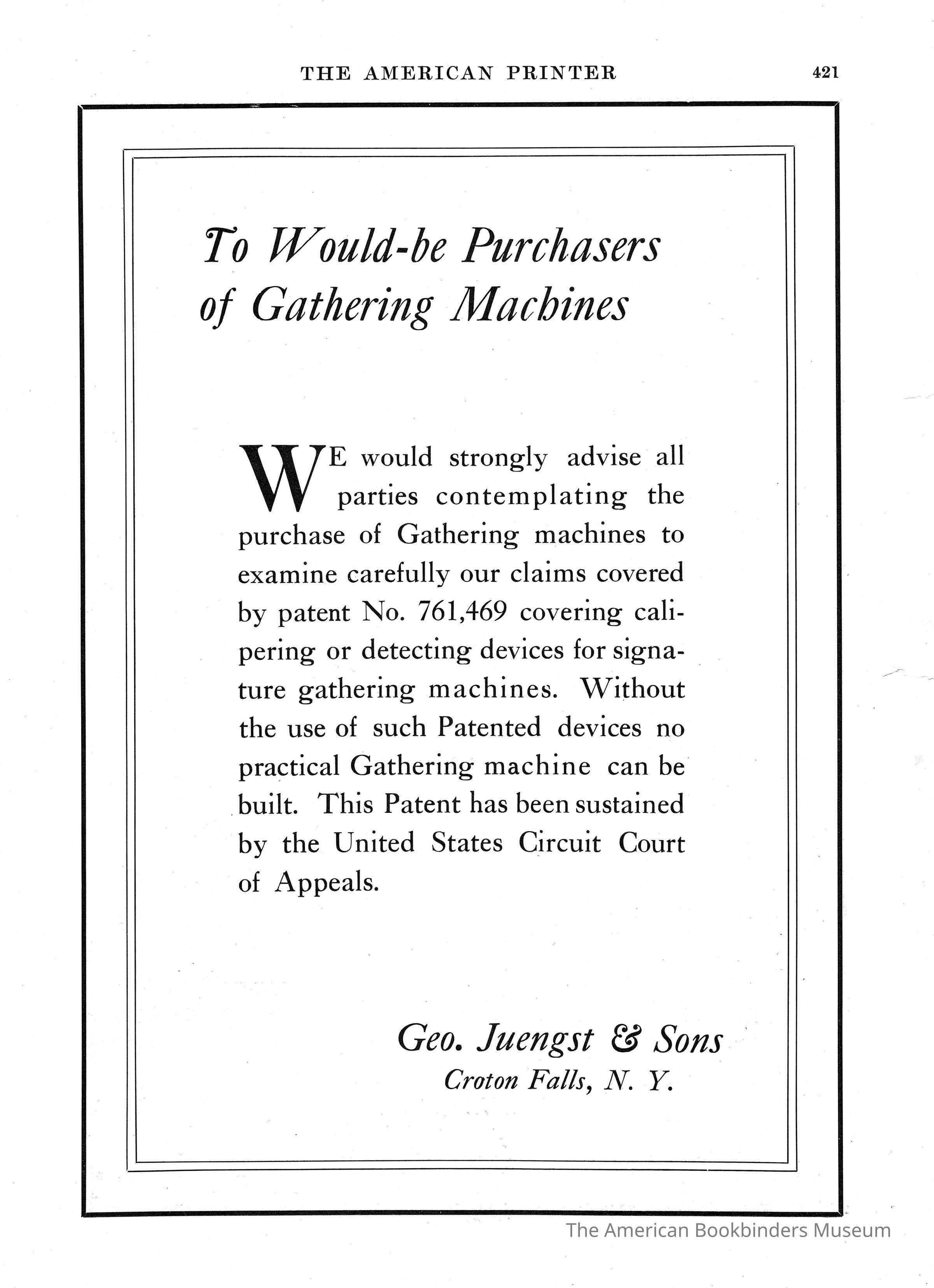          1911 George Juengst and Sons warning of patent infringement picture number 1
 