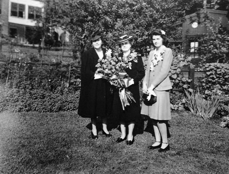          Iowa launch party; L Matron of Honor Mrs. James D LeCron, C Sponsor Mrs. Ilo Wallace, R Maid of Honor Miss Jean Wallace. F1111C165 picture number 1
   