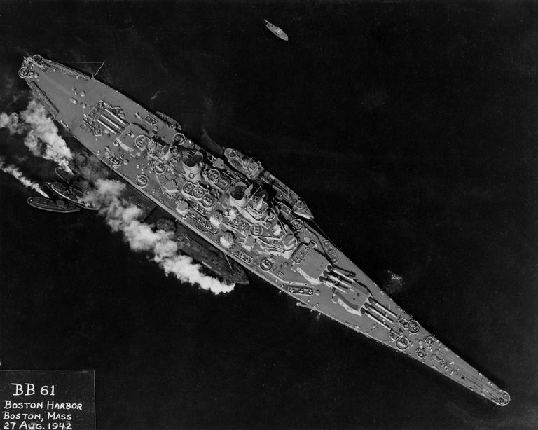          IOWA at anchor off Boston preparing to depart for Newfoundland. August 27, 1943 - 80-G-76241. picture number 1
   