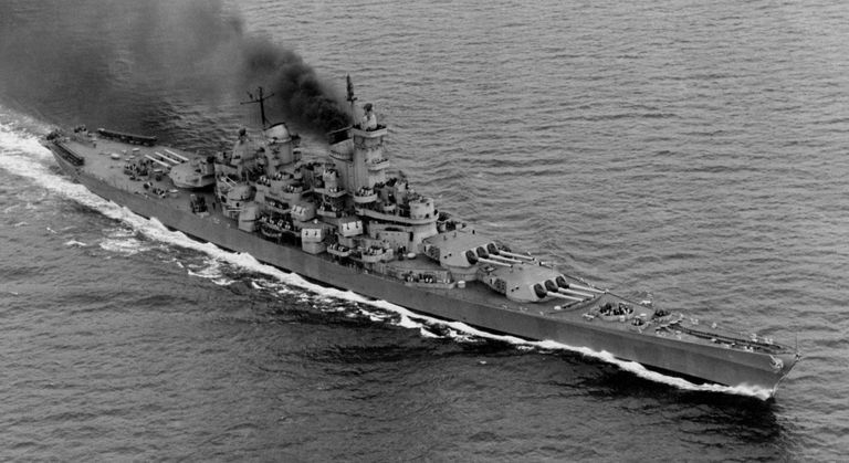          Aerial view of USS Iowa underway while conducting sea trials. April 12, 1943 - 80-G-383699. picture number 1
   