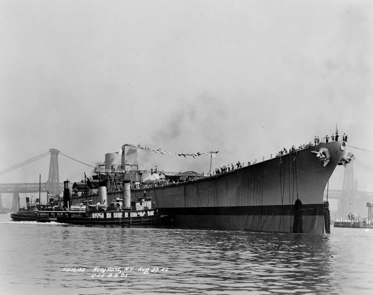          Tugs begin moving USS Iowa to her fitting out berth following her launching at the Brooklyn Navy Yard - F1111C155. picture number 1
   