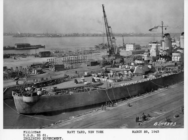          Stern view of USS Iowa in Bayone NJ dry dock for inclining experiments. March 28, 1943 - F1111C342. picture number 1
   