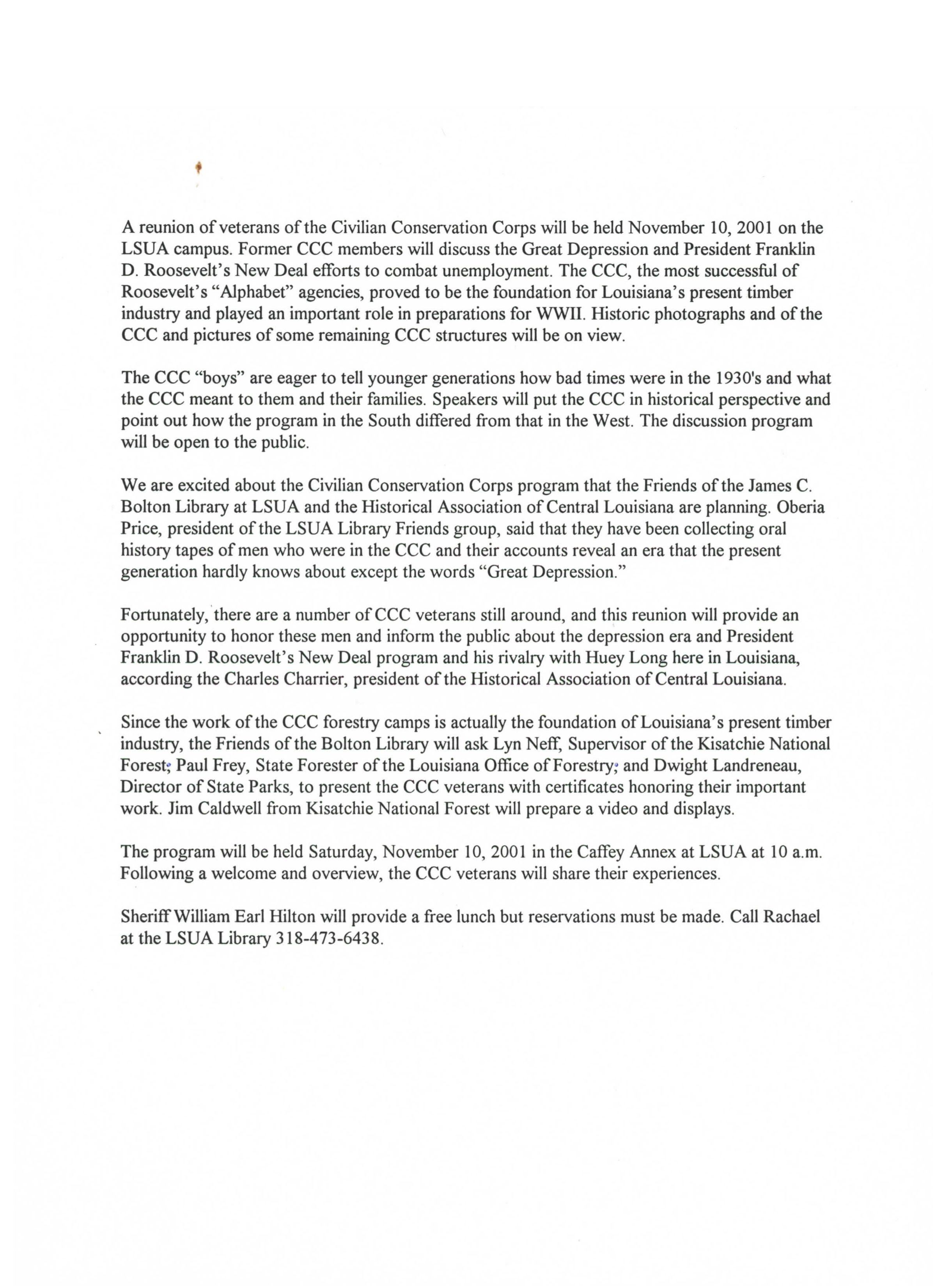 typed content of the CCC reunion: Page 1