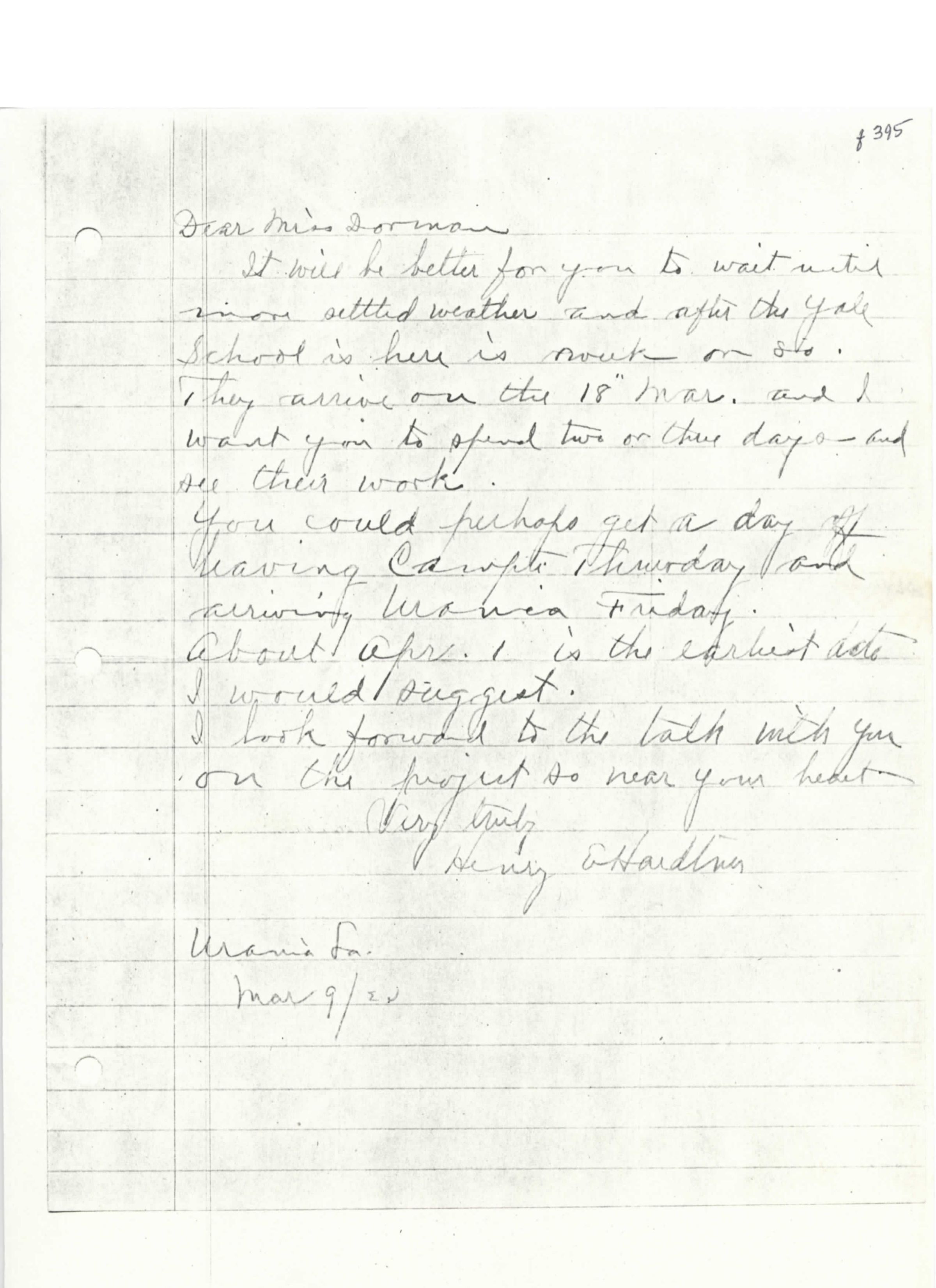 letter to Dormon from Henry Hardtne: Page 1