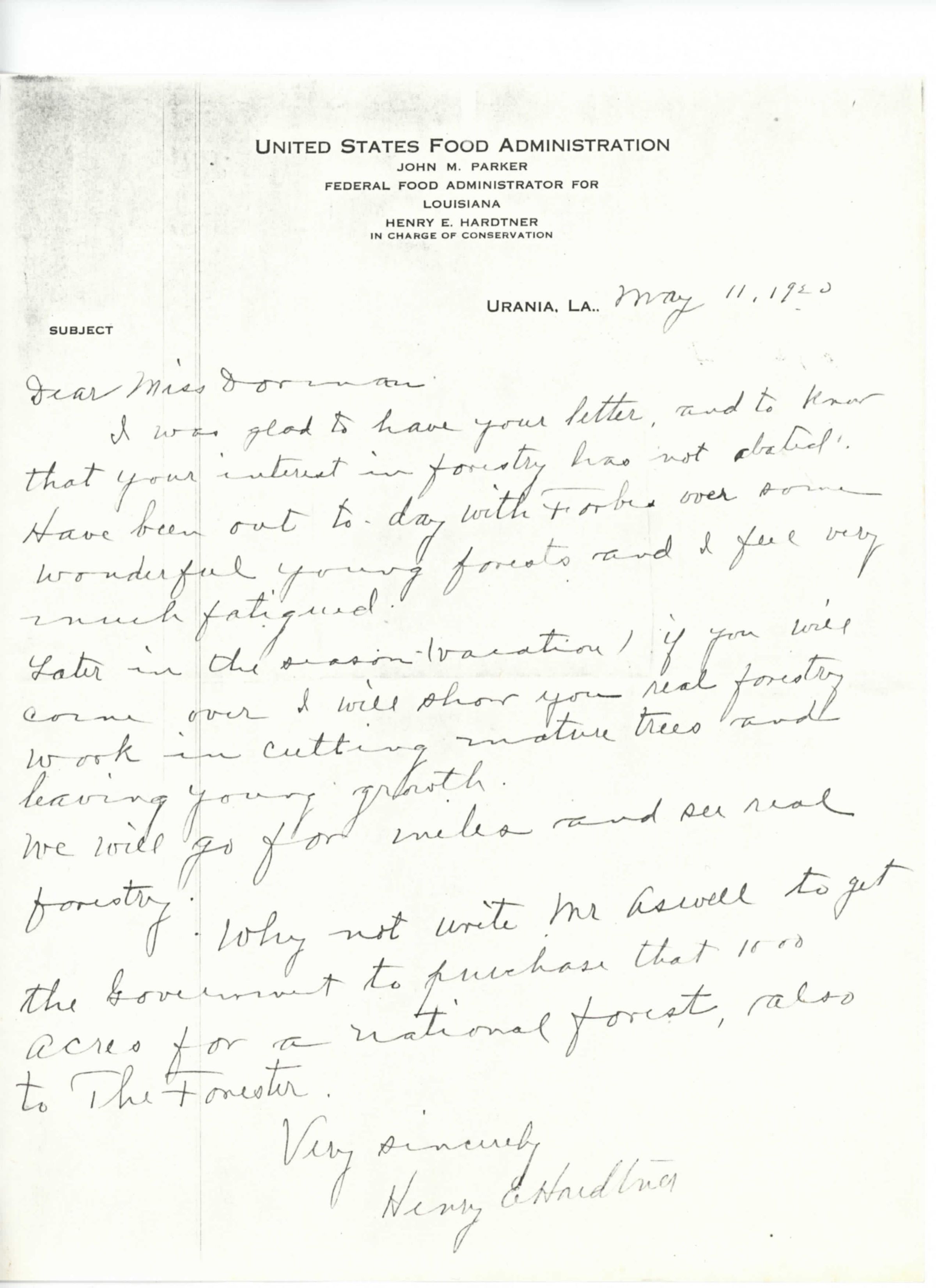 to Dormon from Henry Hardtner