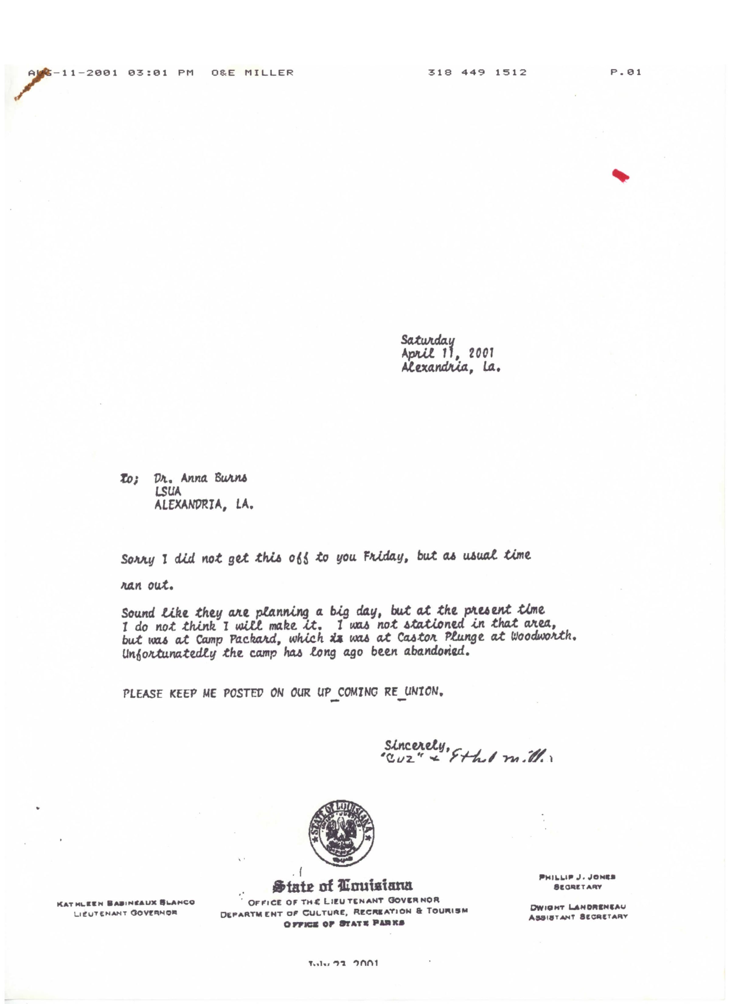 Fax from Cuz to Dr. Burns: Page 1