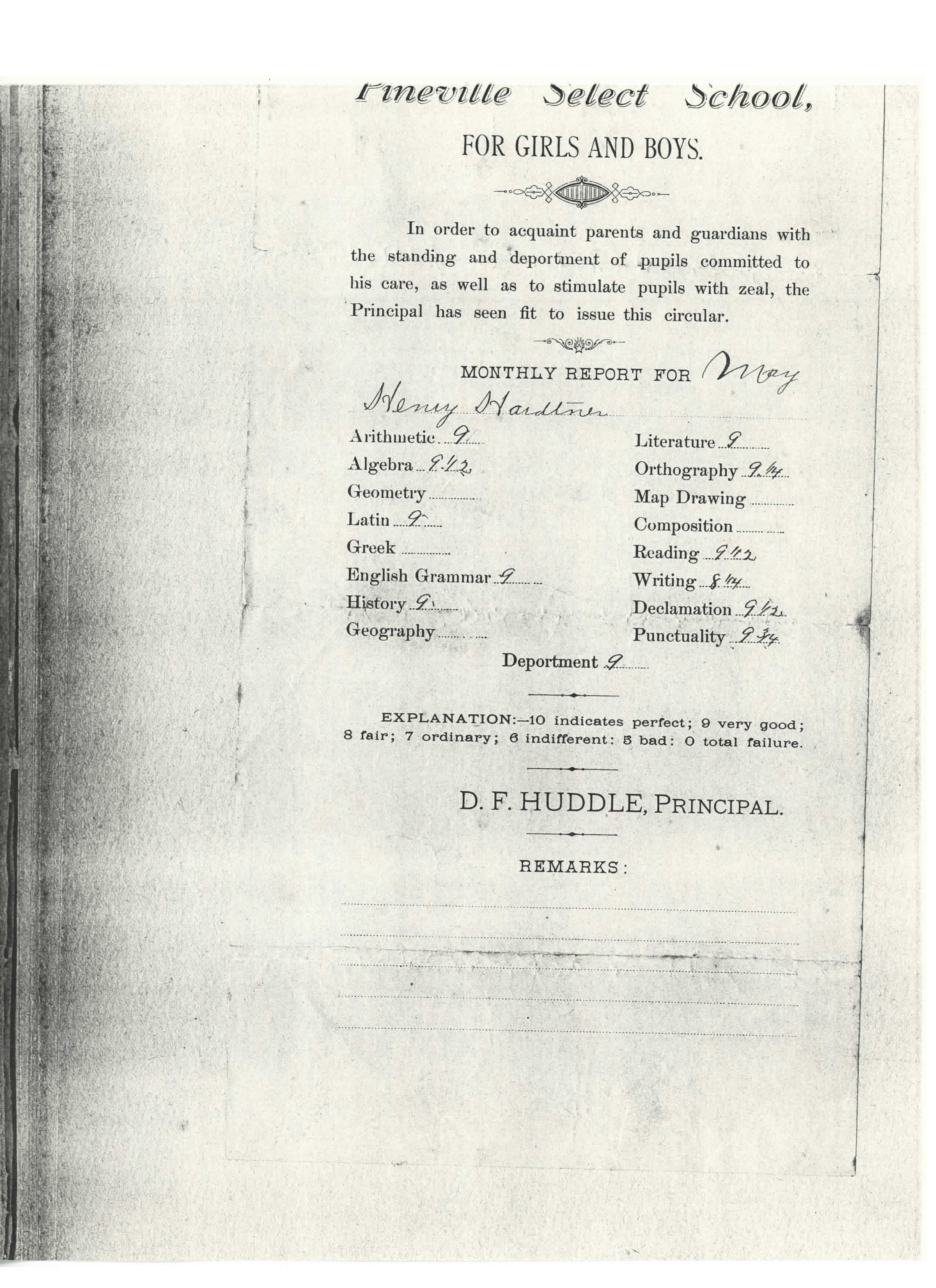 Henry Hardtner's progress report for the month of May