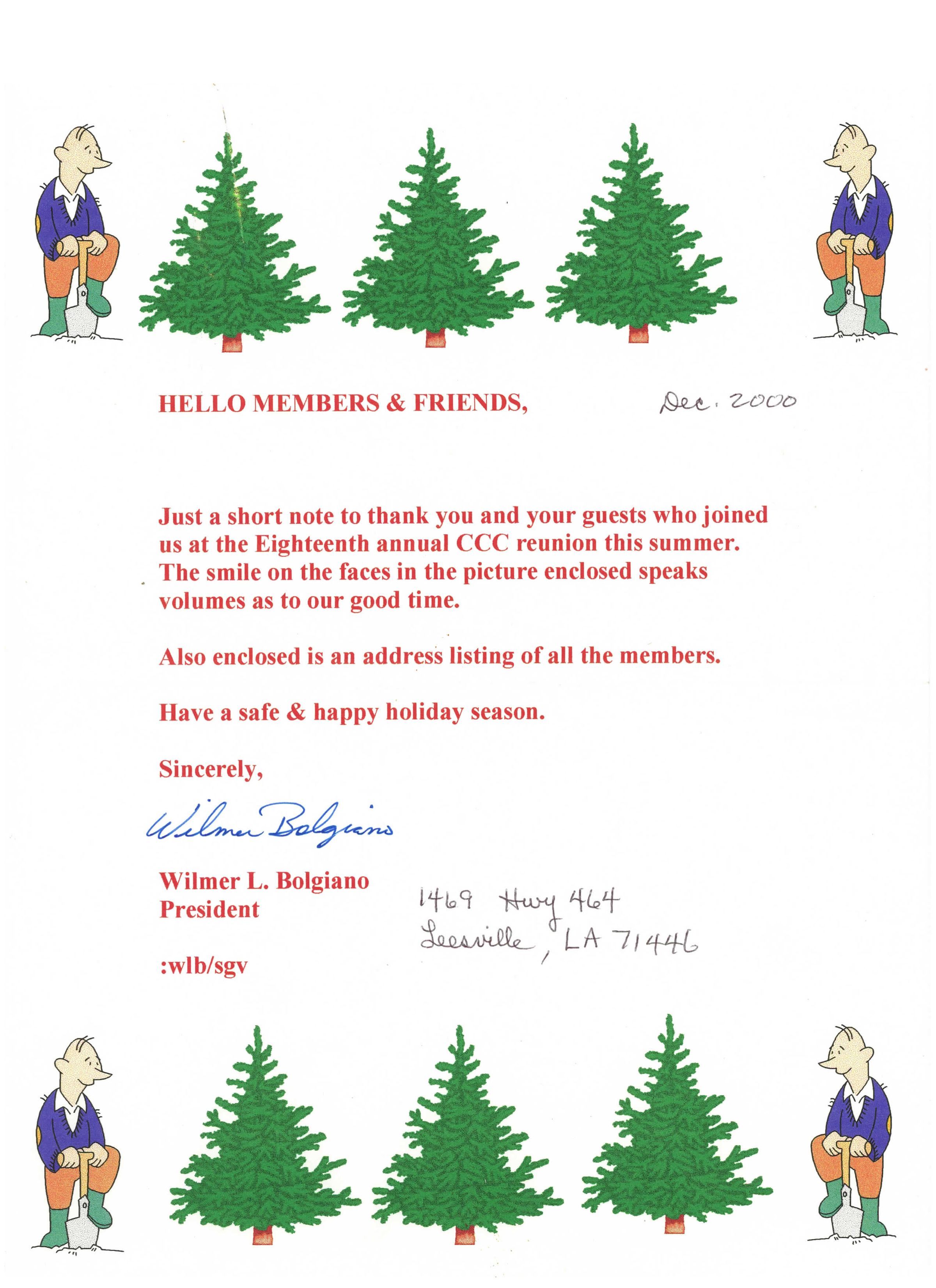 thank you letter for the 18th annual CCC reunion: Page 1