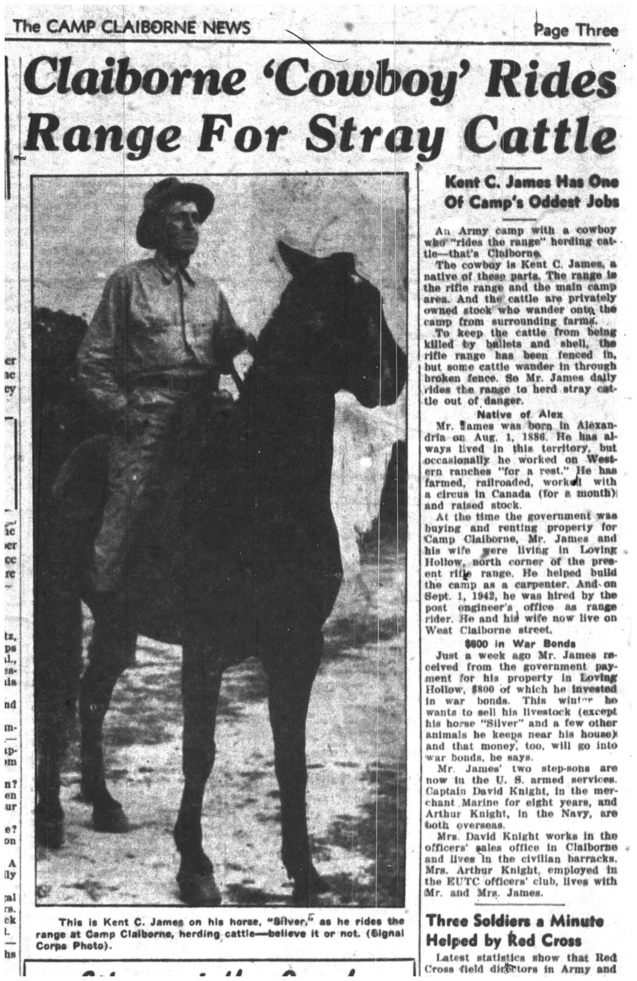 Claiborne 'Cowboy' Rides Range for Stray Cattle