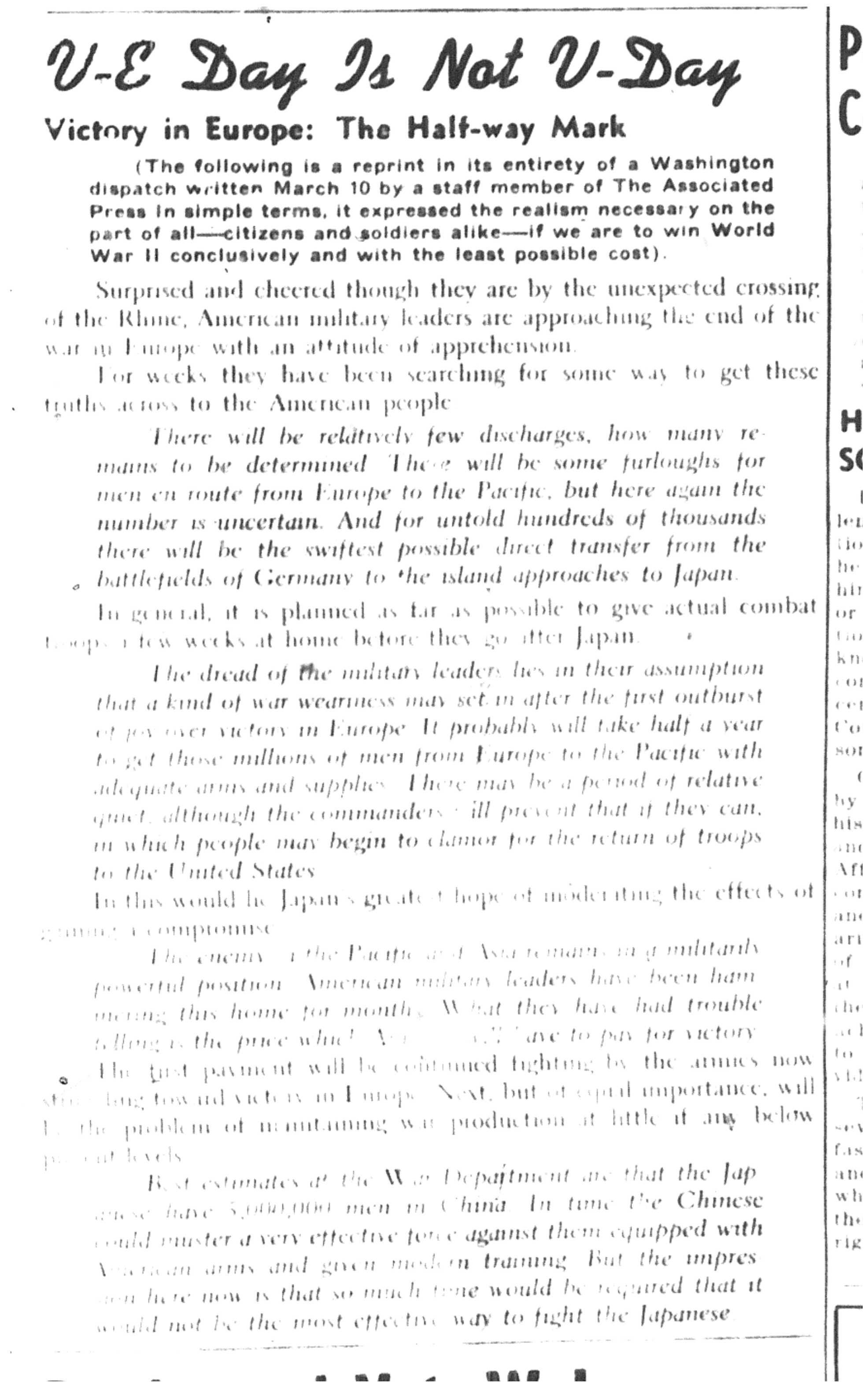 V-E Day is Not V-Day