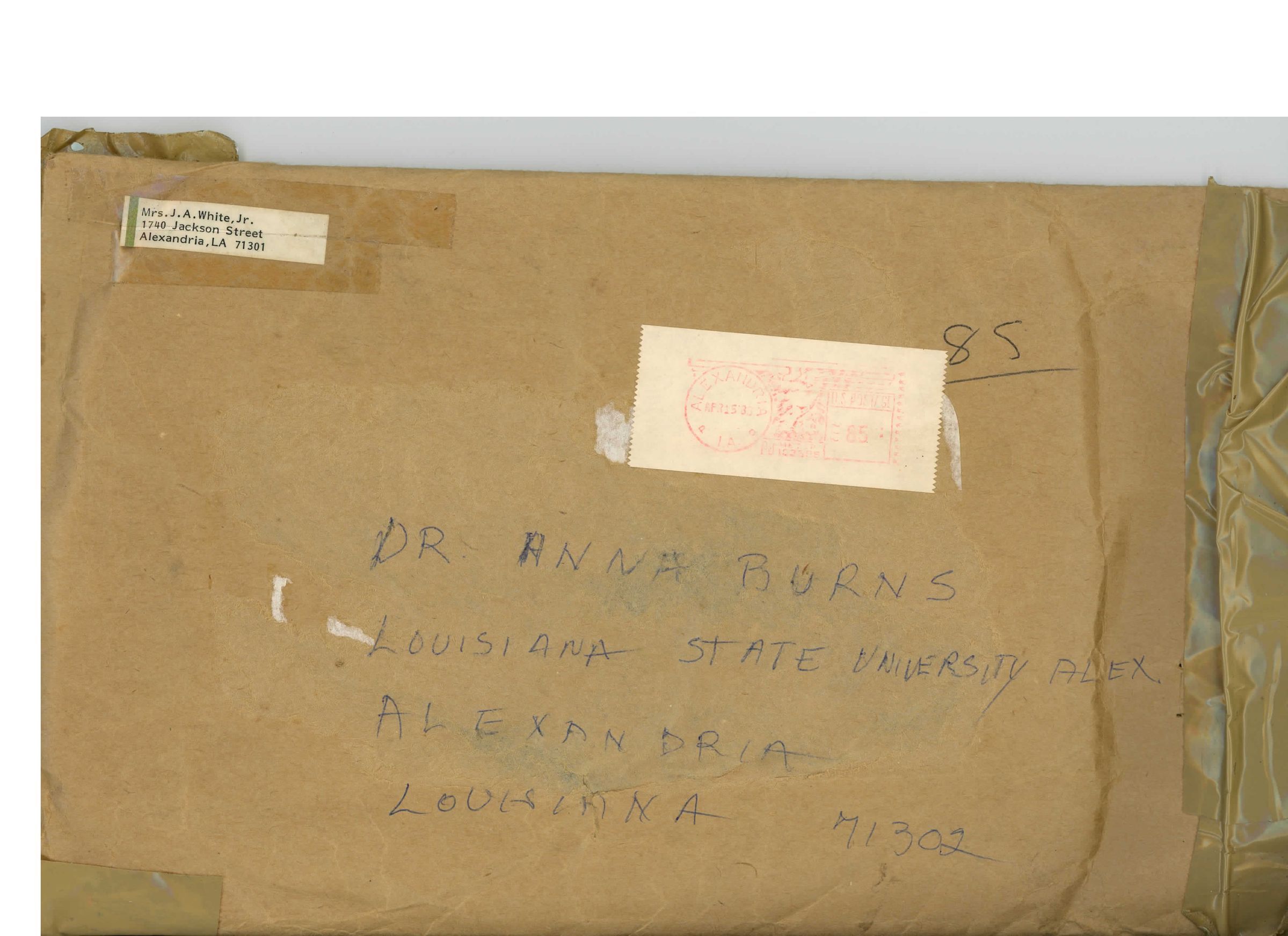 brown envelope from Mrs. J. A. White, Jr.: Page 1
