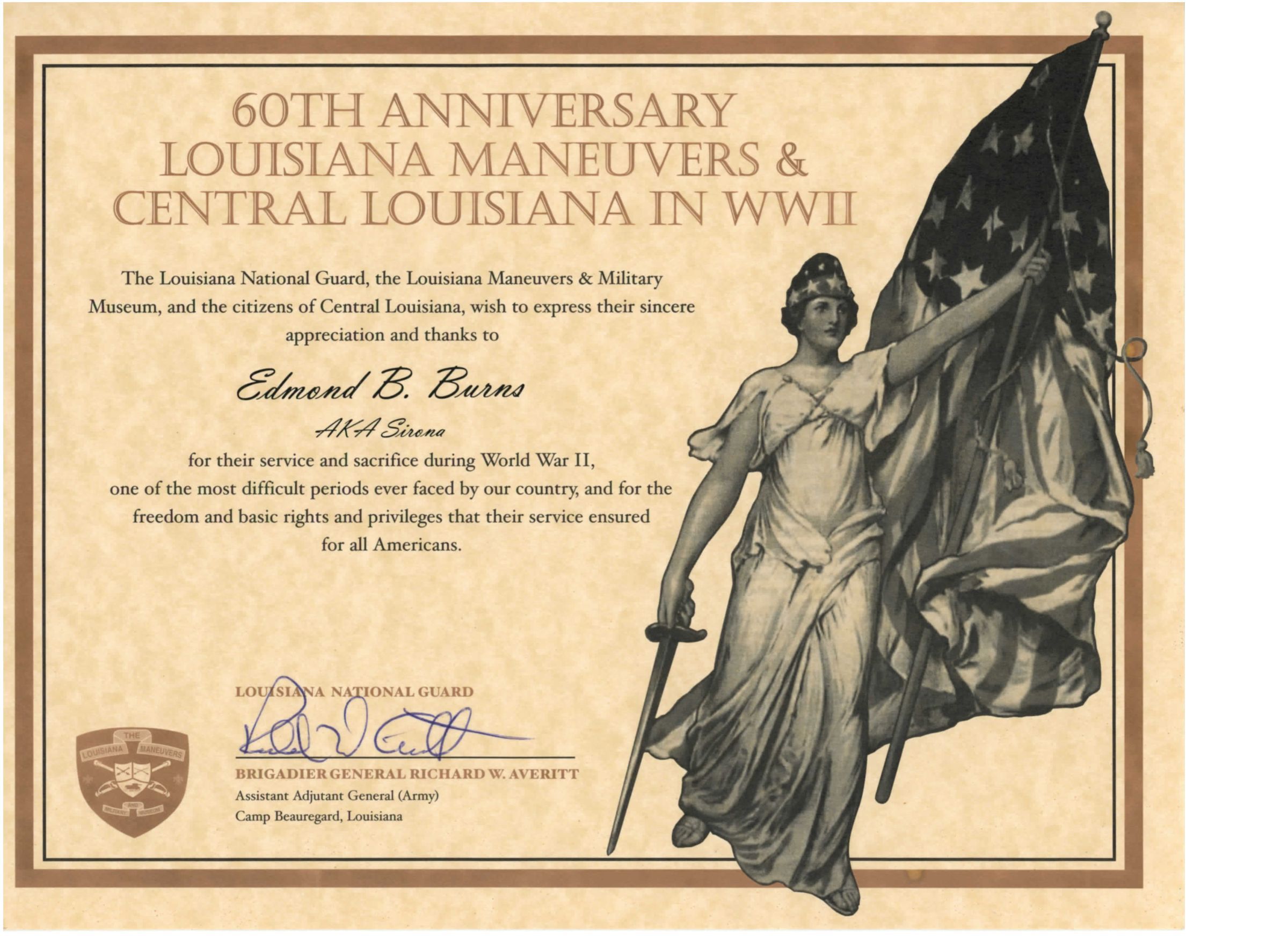 Certificate of appreciation to Edmond Burns