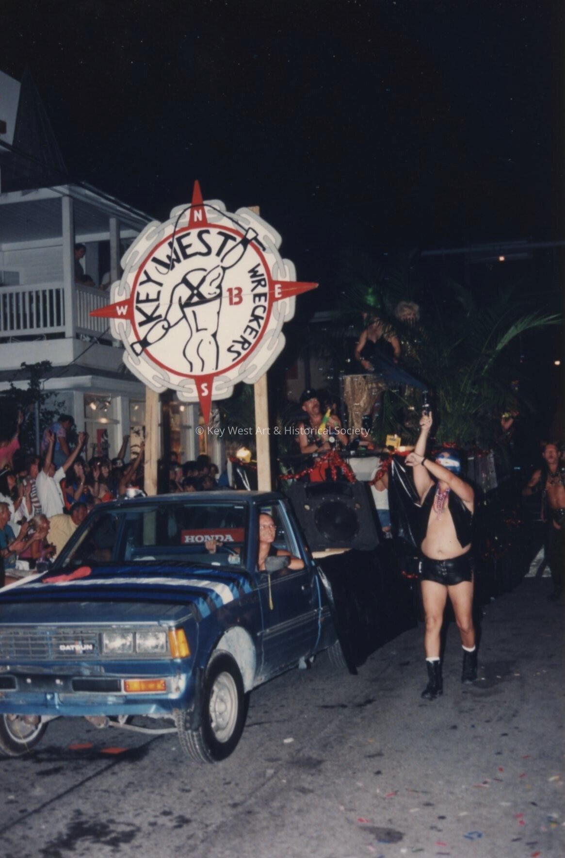 A float in the parade that reads Key West wreckers.