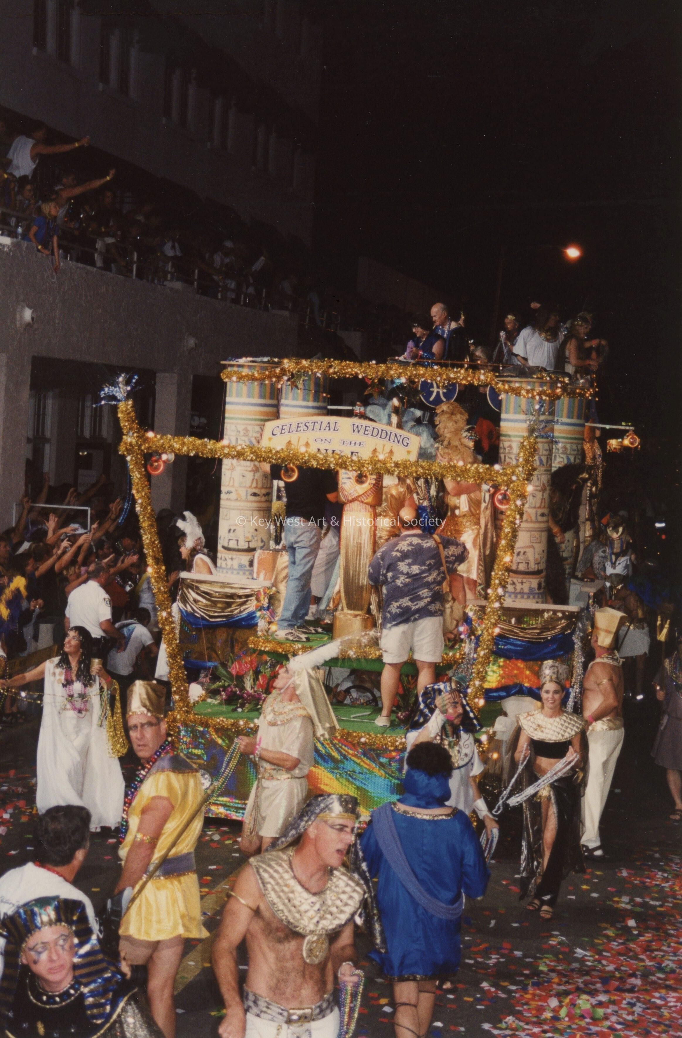 A float in the parade that reads Celestial Wedding on the Nile.