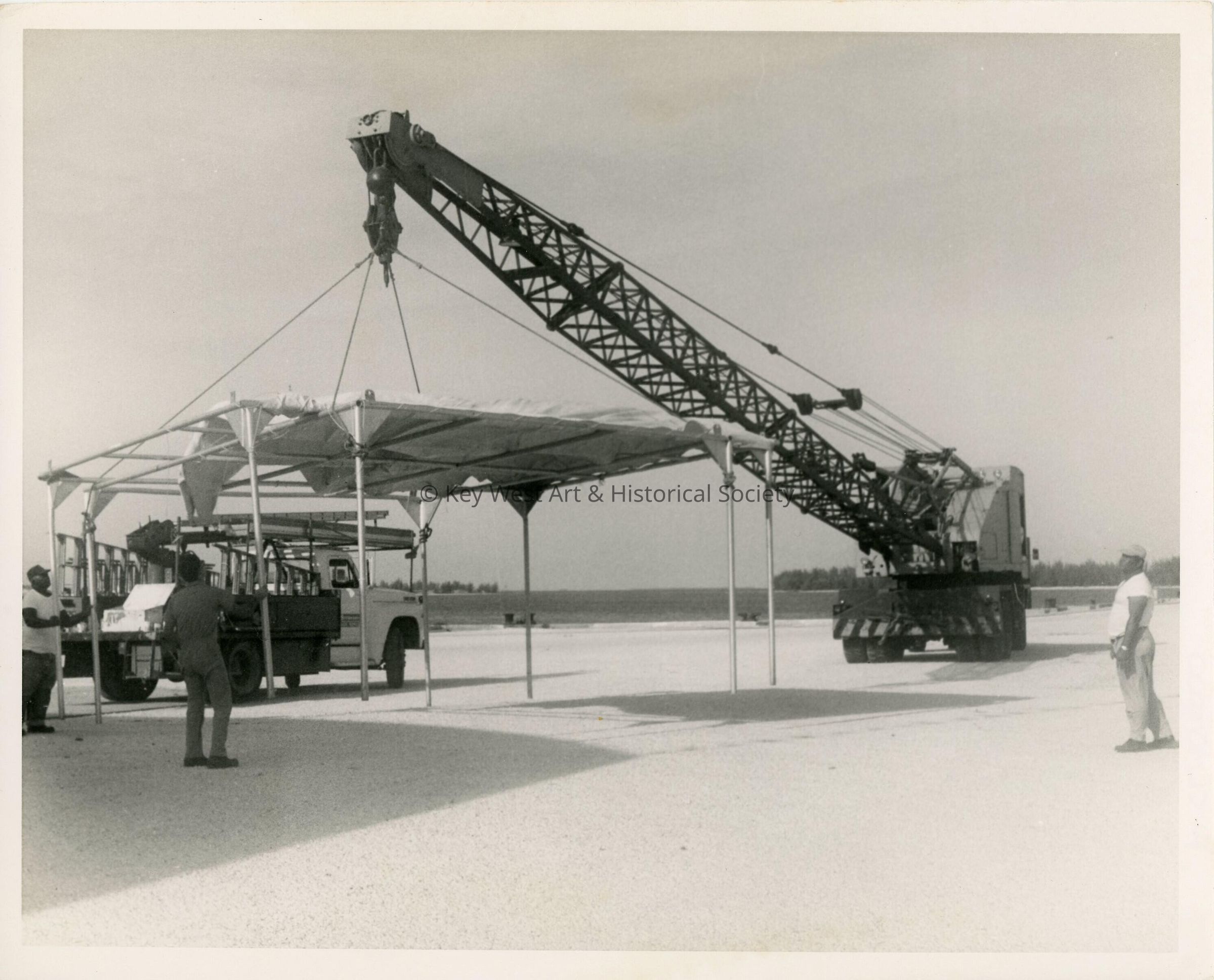 A truck and a crane