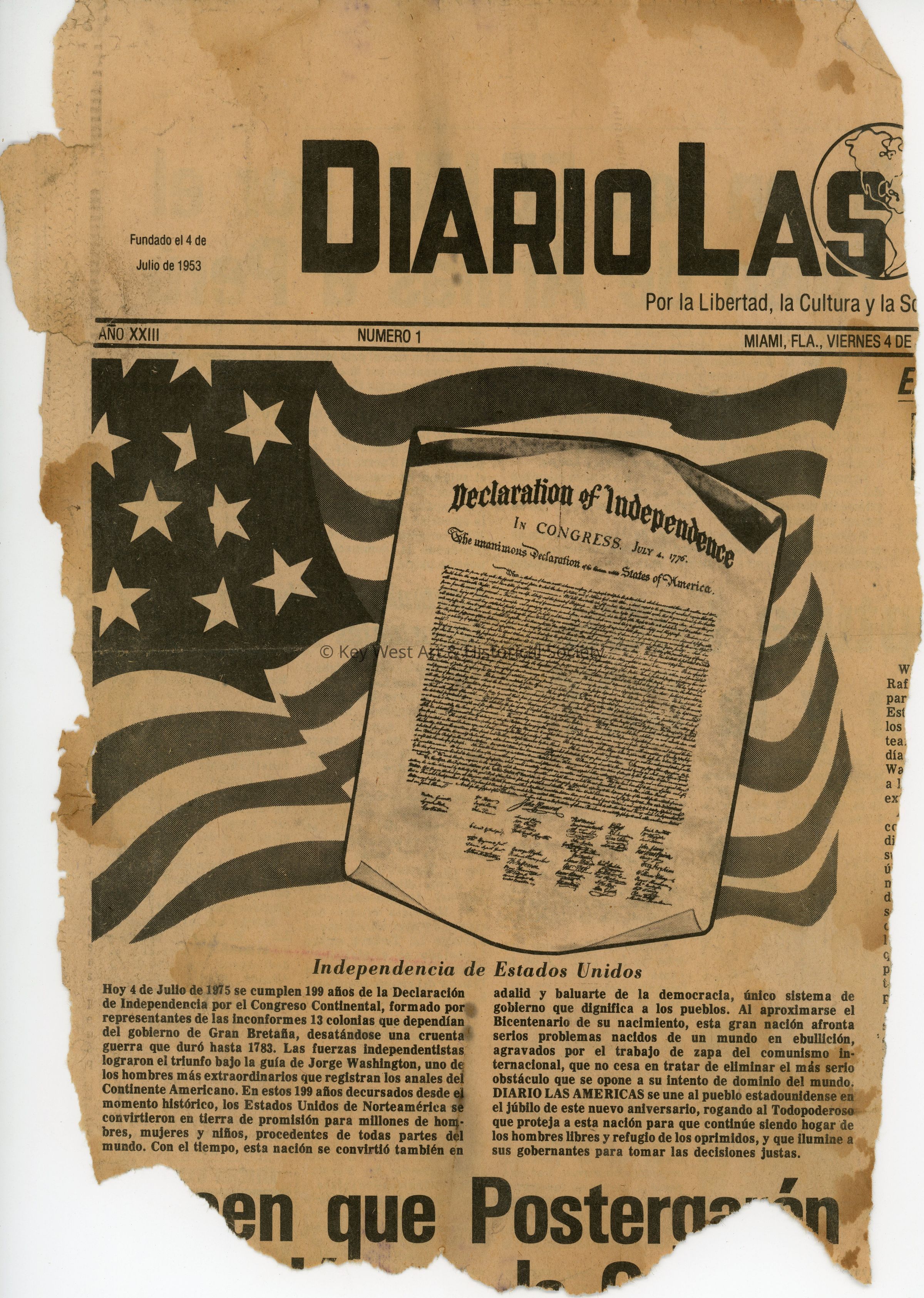Diario Las Americas Newspaper Clipping; © Key West Art & Historical Society