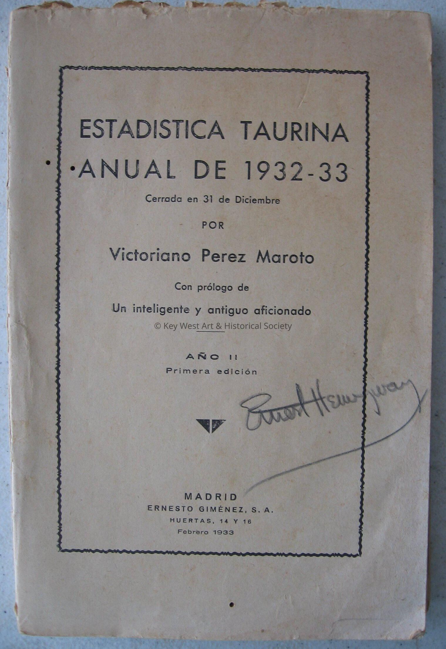 Estadística Taurina Anual de 1932–33; © Key West Art & Historical Society