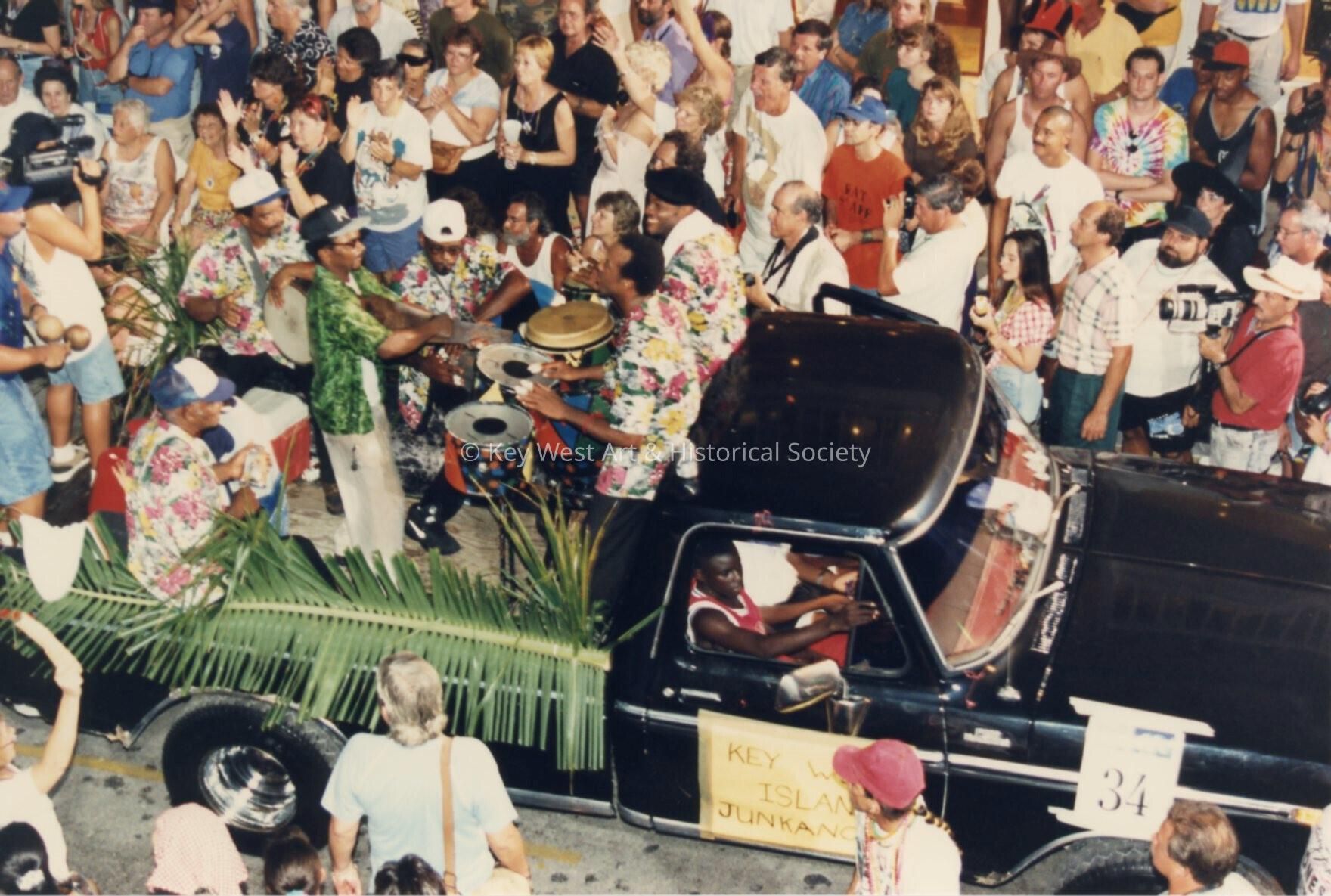 A float that reads Key West Island Junkanoos