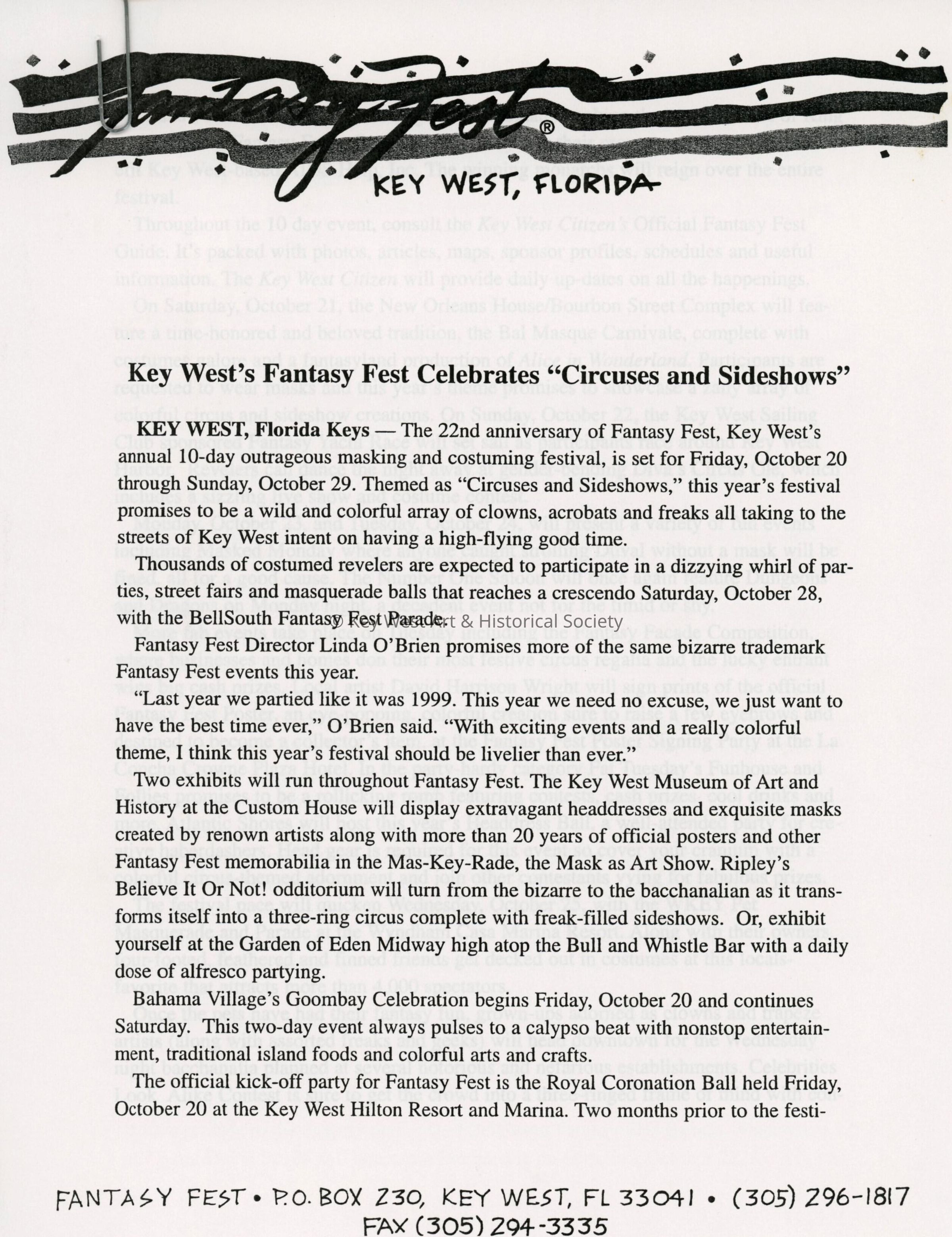 A schedule of events.