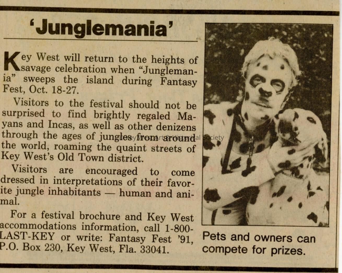 An article in the Key West Citizen that reads Jungle mania.