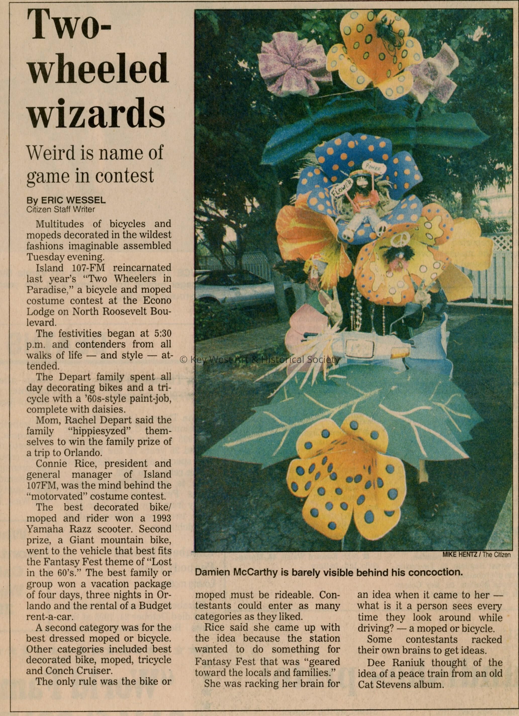 An article in the Key West Citizen that reads Two-wheeled wizards.