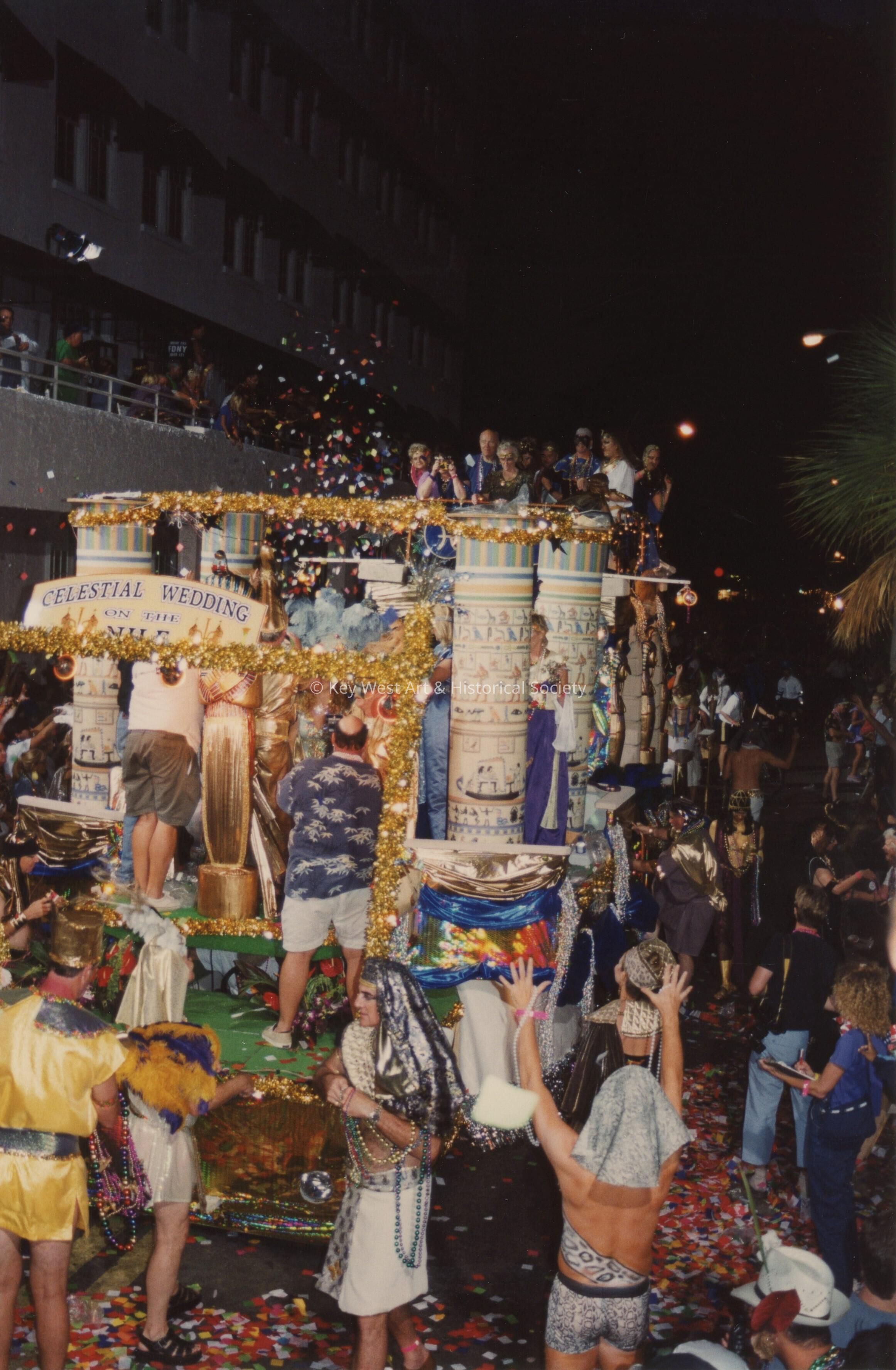 A float in the parade that reads Celestial Wedding on the Nile.