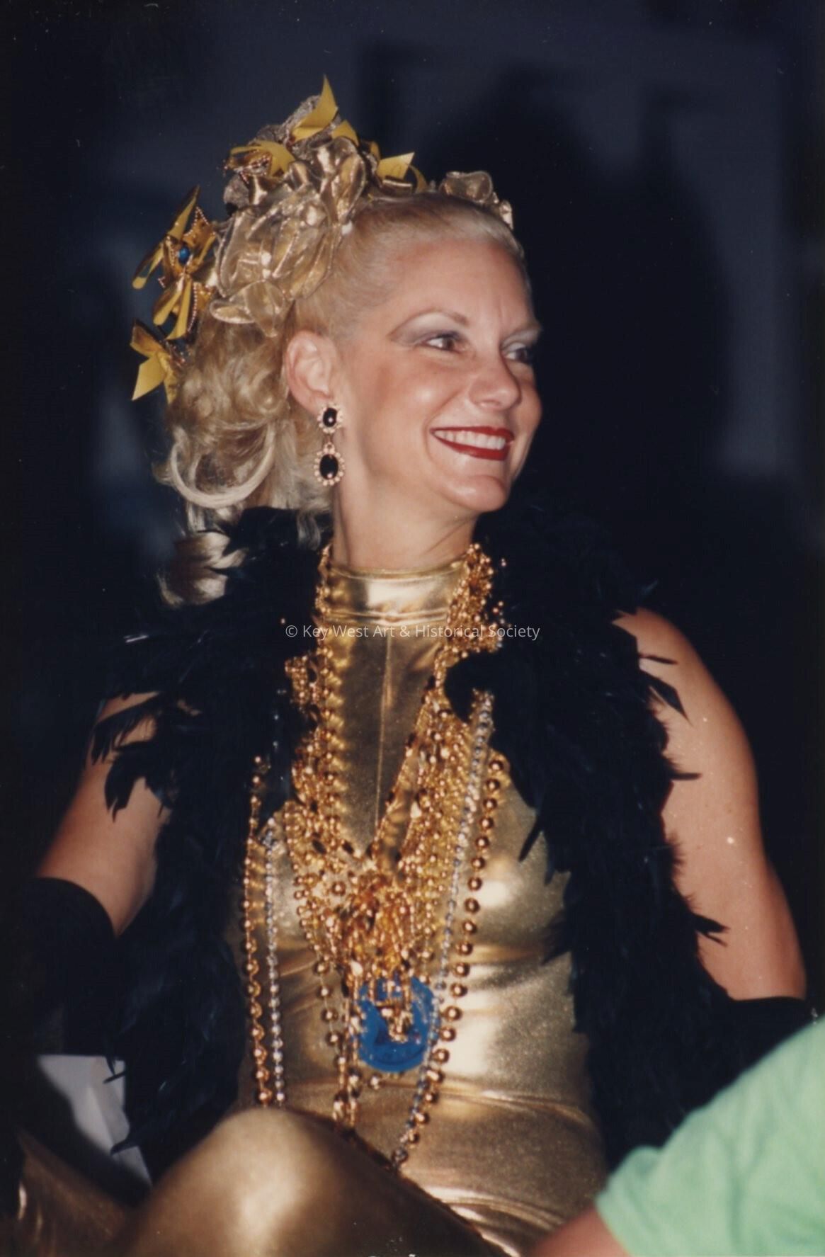 An unknown woman dressed up for the parade.
