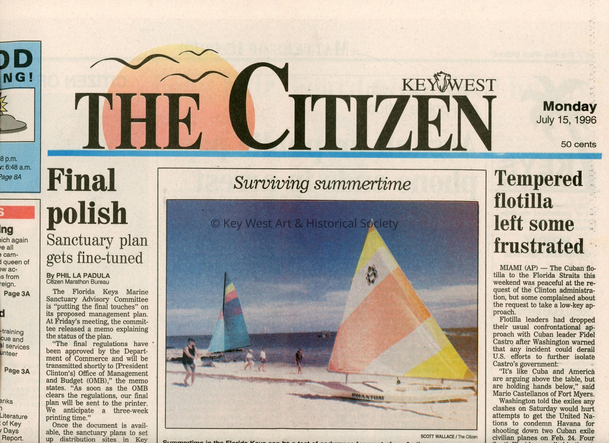 An article in the Key West Citizen that reads Charges of racism baffle fund