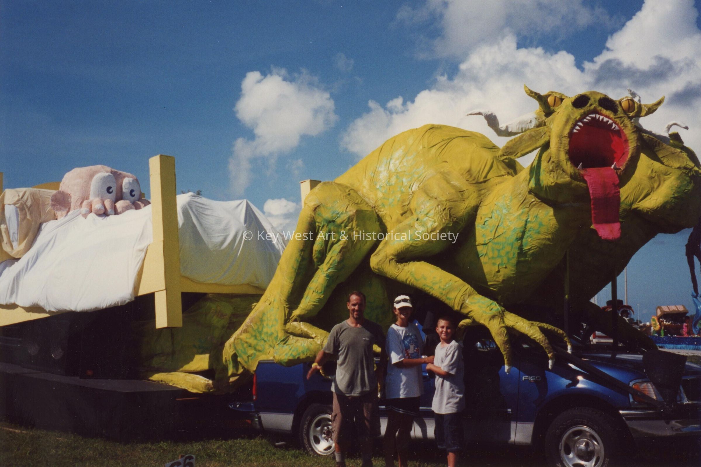 A float that is waiting for the parade to start.