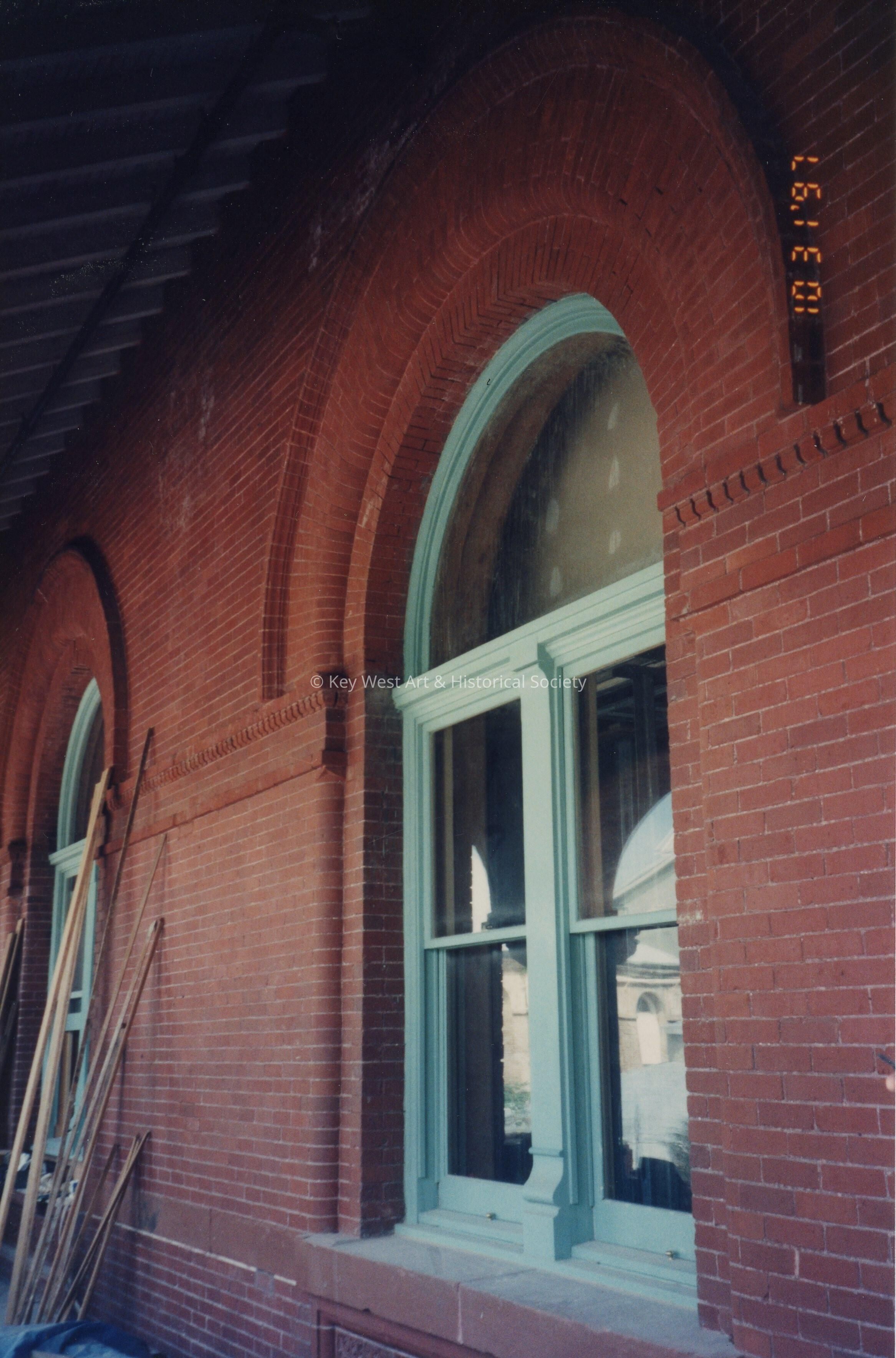 A double panel window on the exterior.