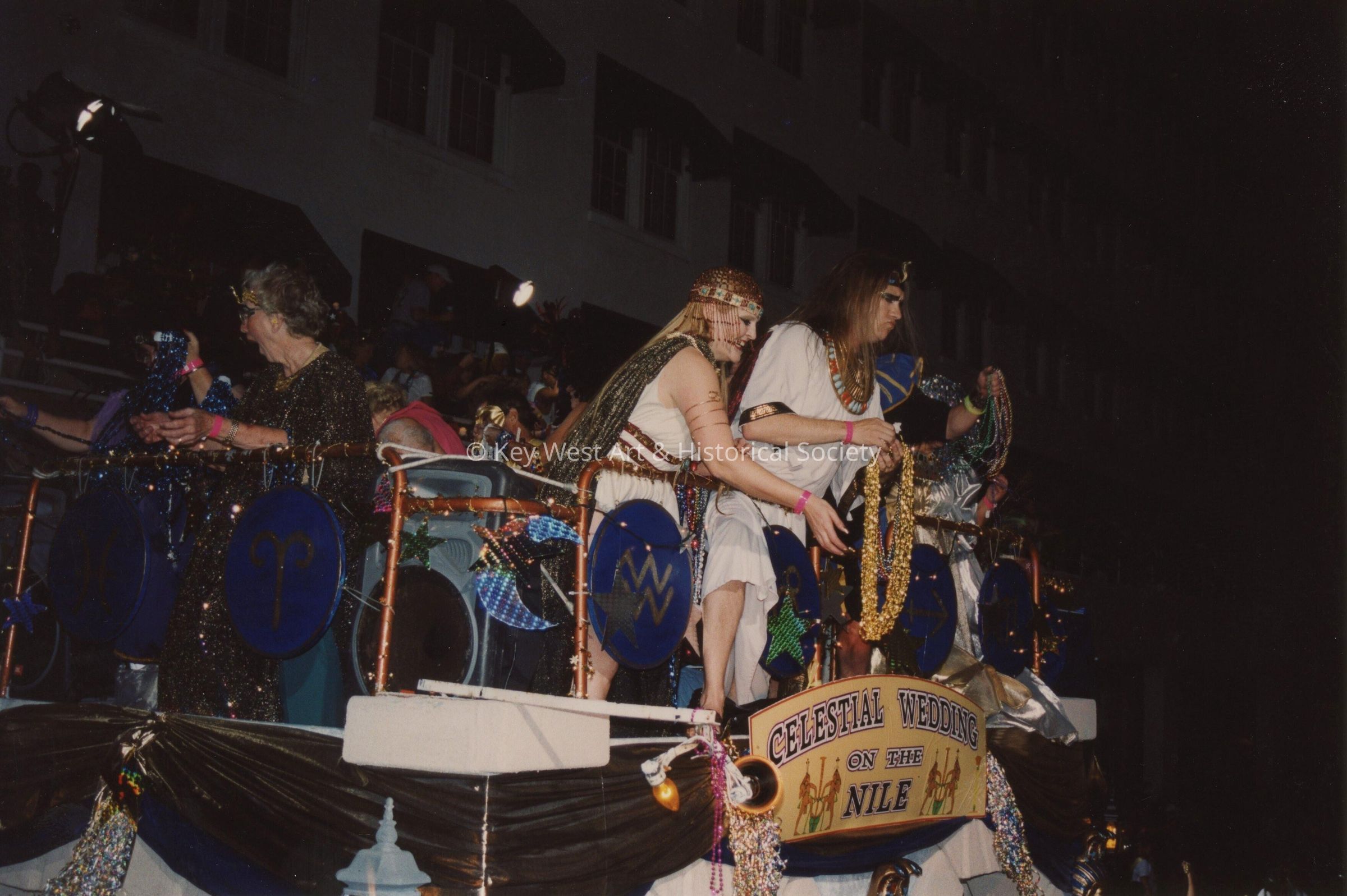 A float in the parade that reads Celestial Wedding on the Nile.