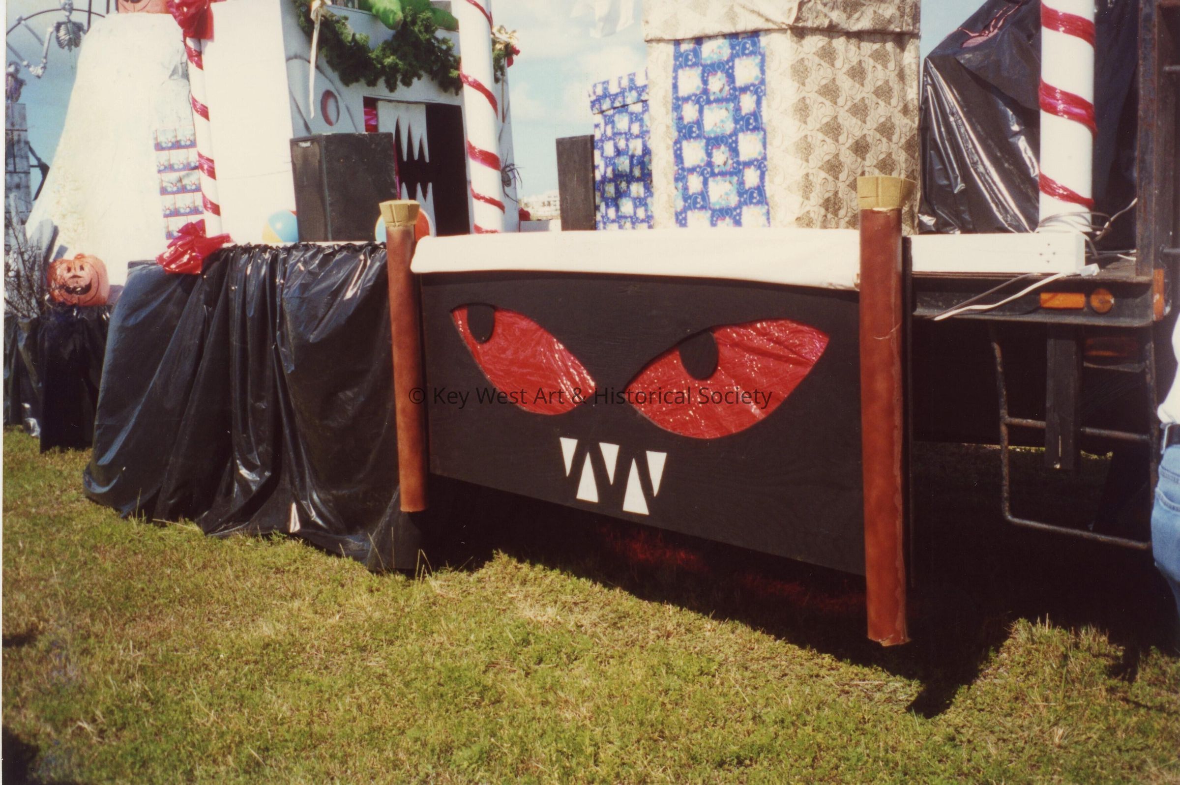 A float that is waiting for the parade to start.