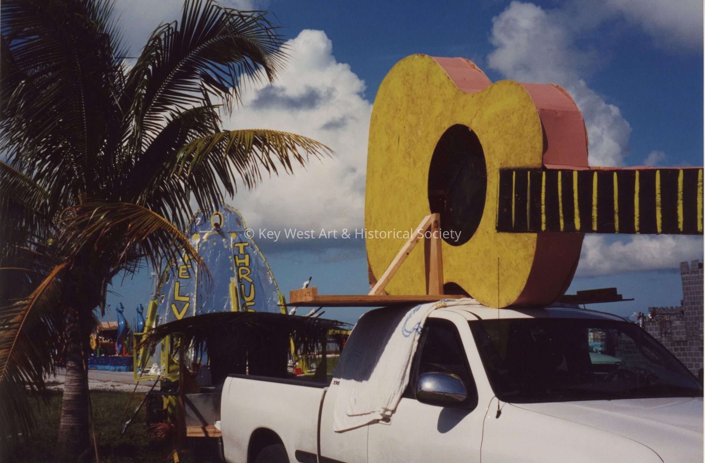 A float that is waiting for the parade to start.
