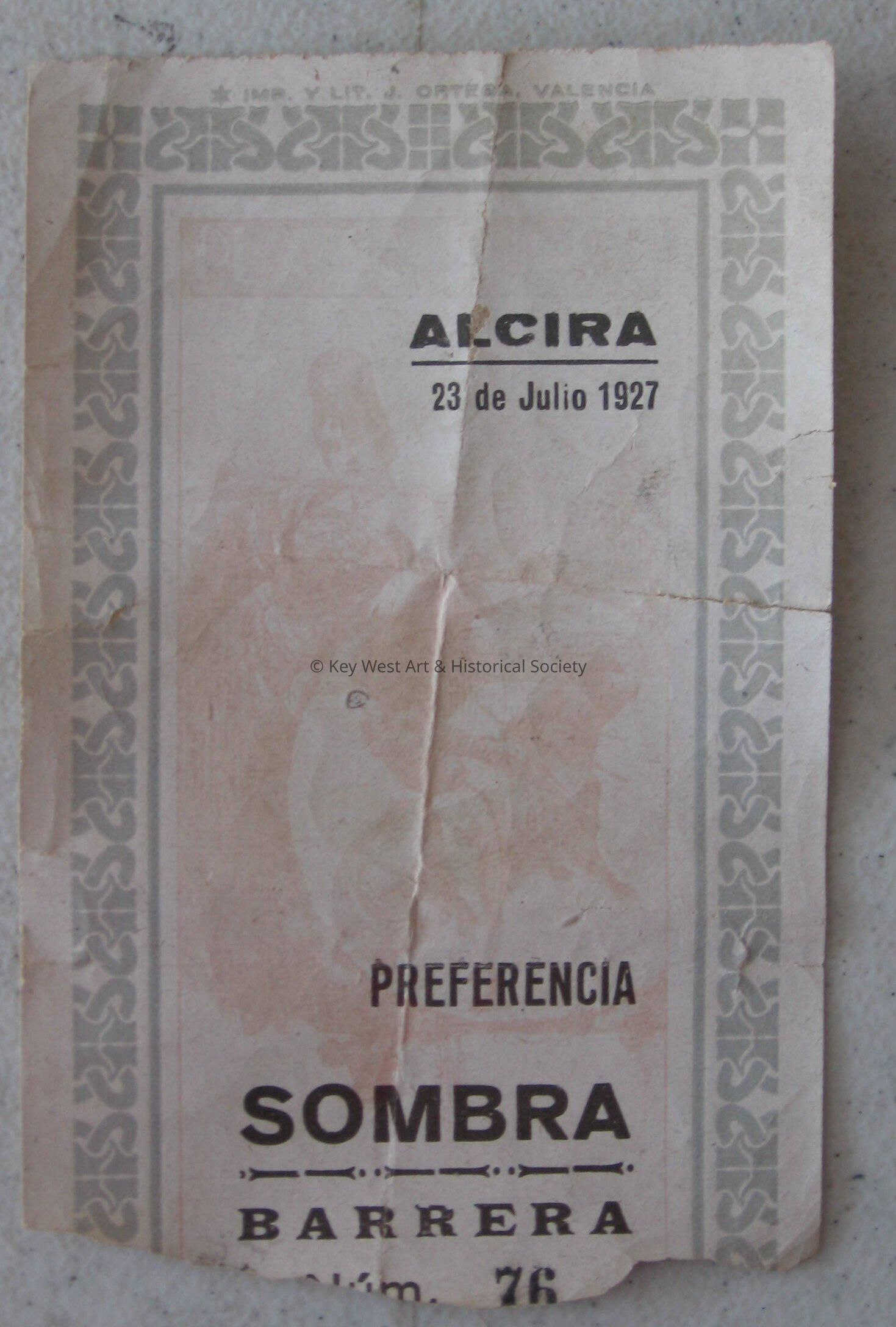 Ticket (front); © Key West Art & Historical Society