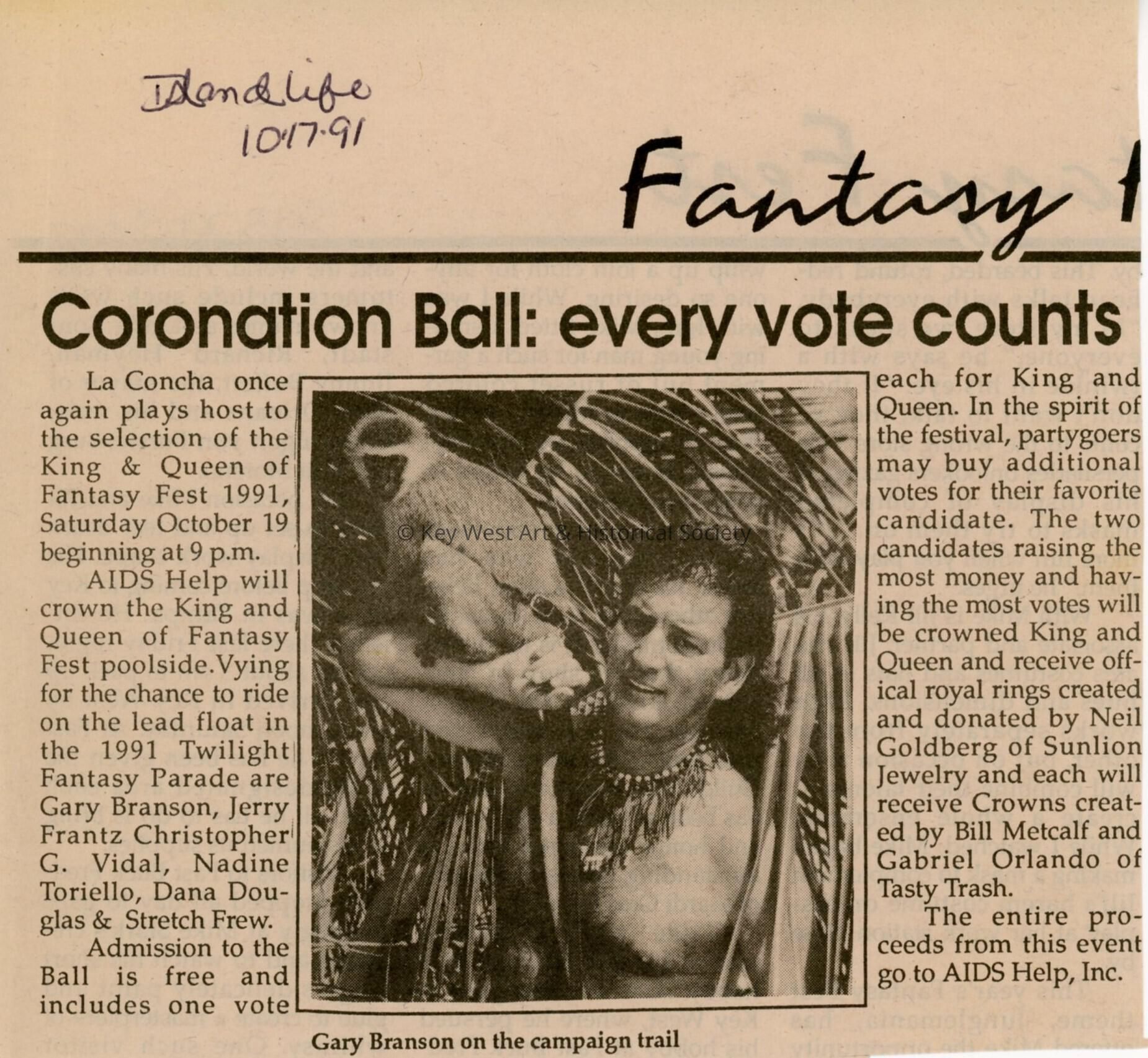 An article in the Island Life newspaper that reads Coronation Ball: every v