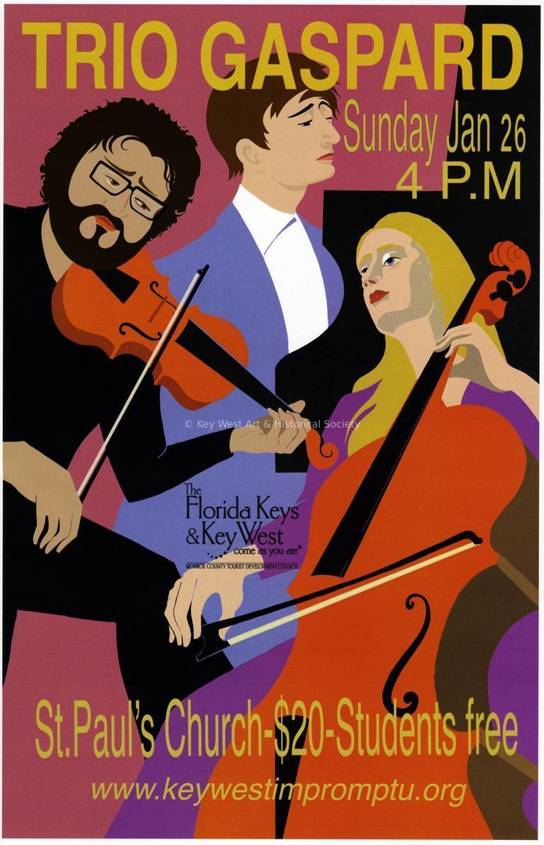 'Trio Gaspard' Impromptu Classical Concerts Poster; © Key West Art & Historical Society