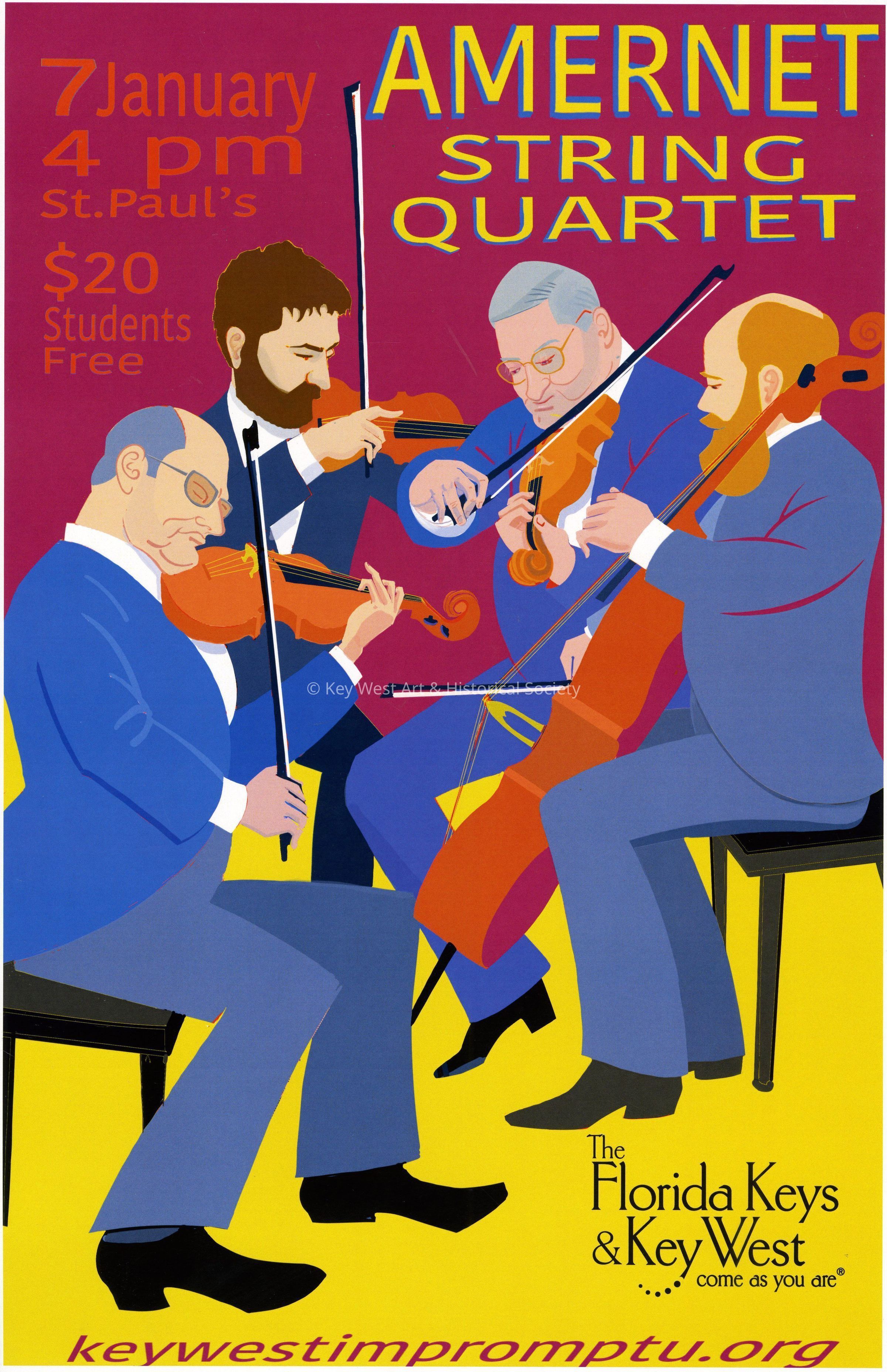 Amernet String Quartet Impromptu Classical Concerts Poster; © Key West Art & Historical Society