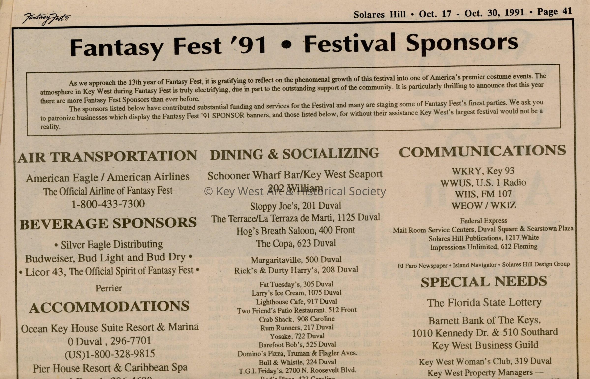 A list of sponsors and an article that reads Art in Motion in the Solares H
