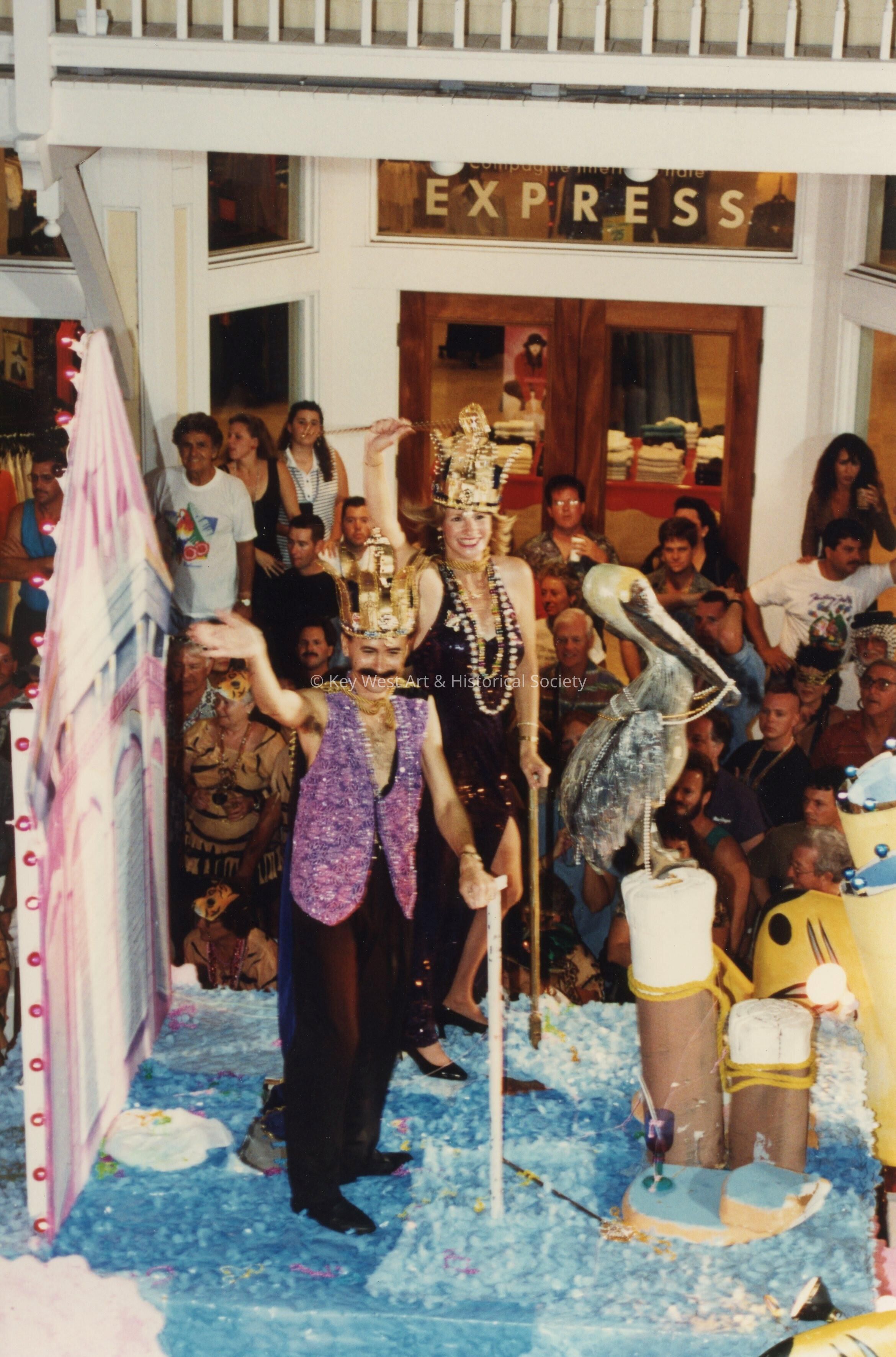 A float on the parade with the FF king and queen.