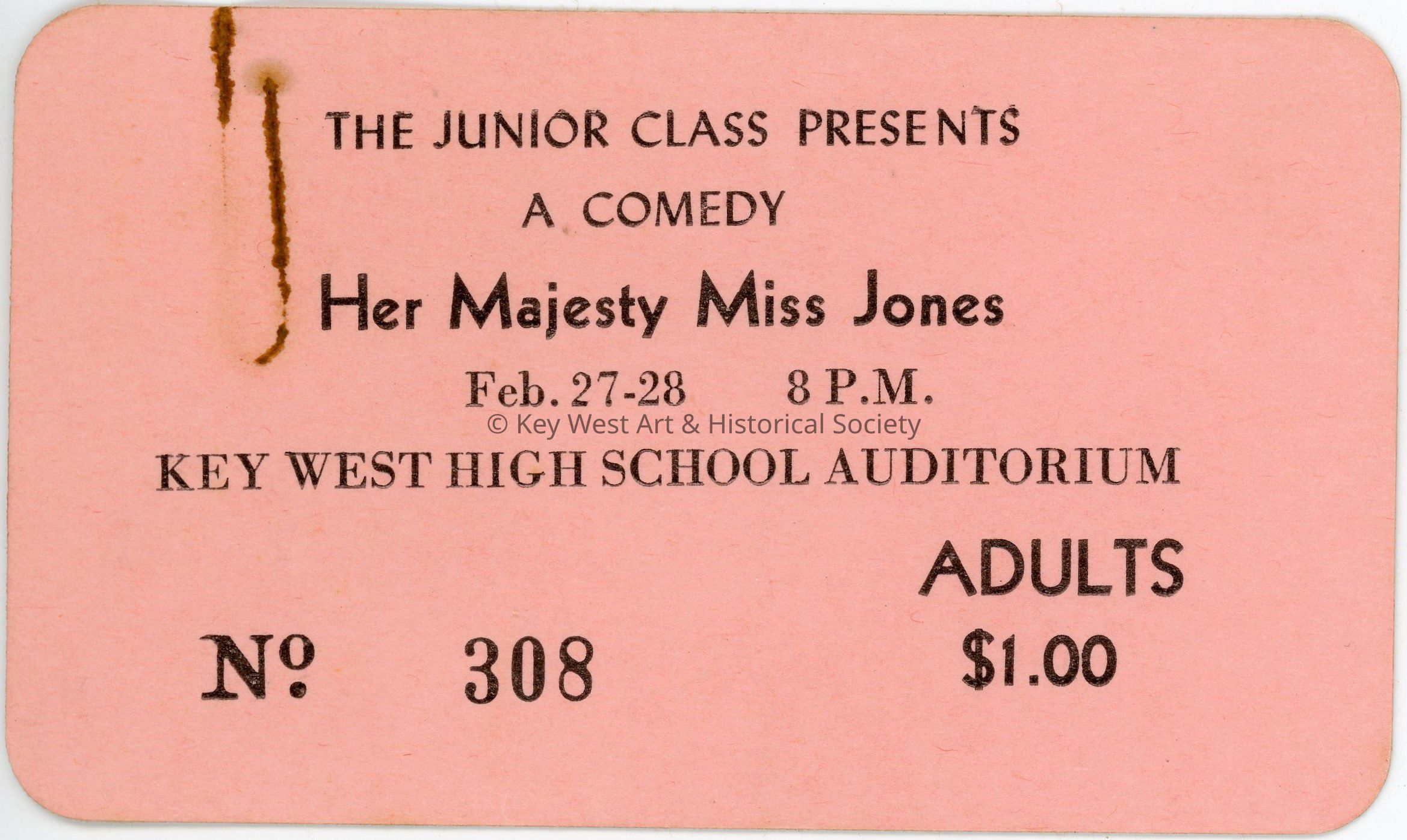 'Her Majesty Miss Jones' Ticket; © Key West Art & Historical Society