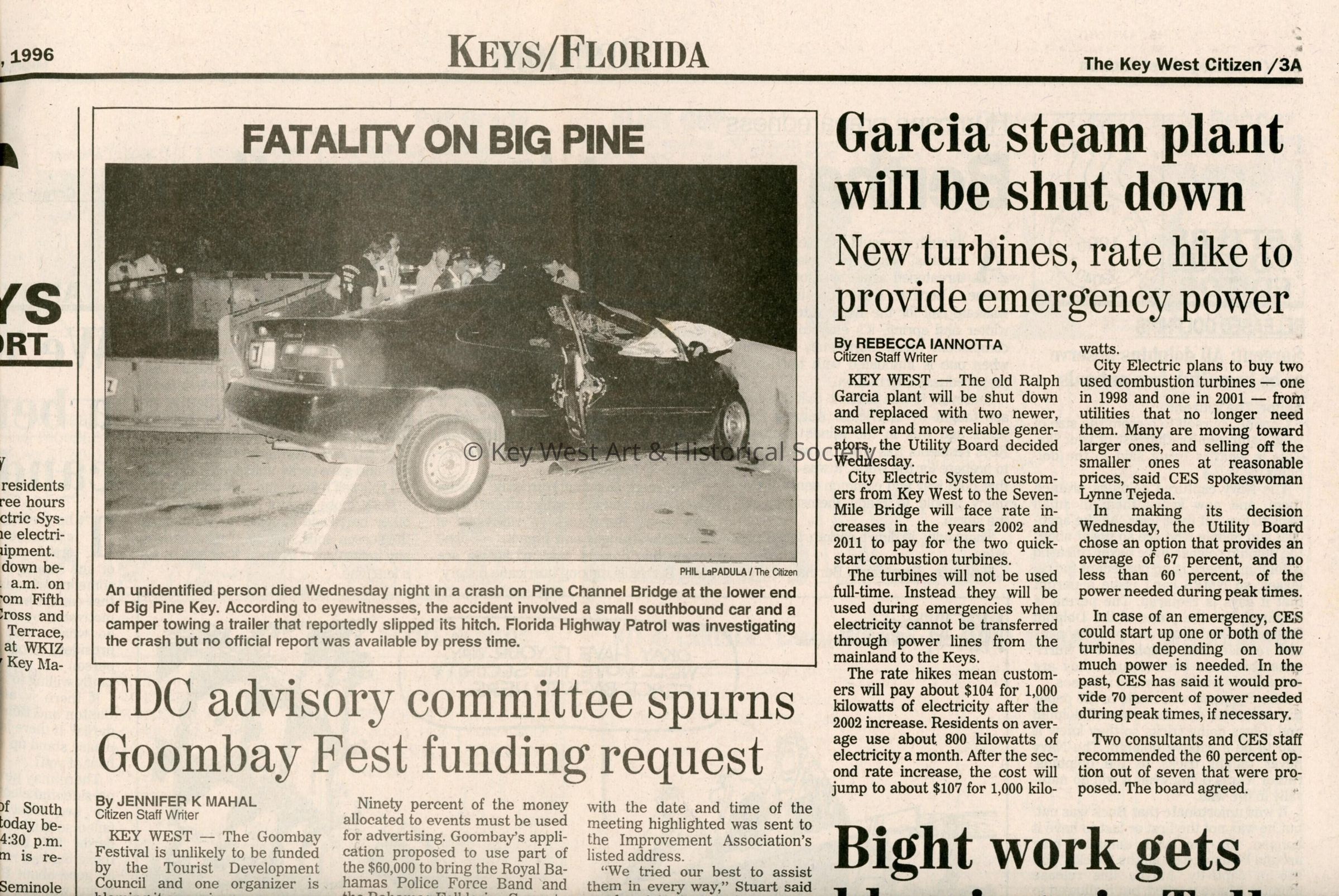 An article in the Key West Citizen that reads TDC advisory committee spurns