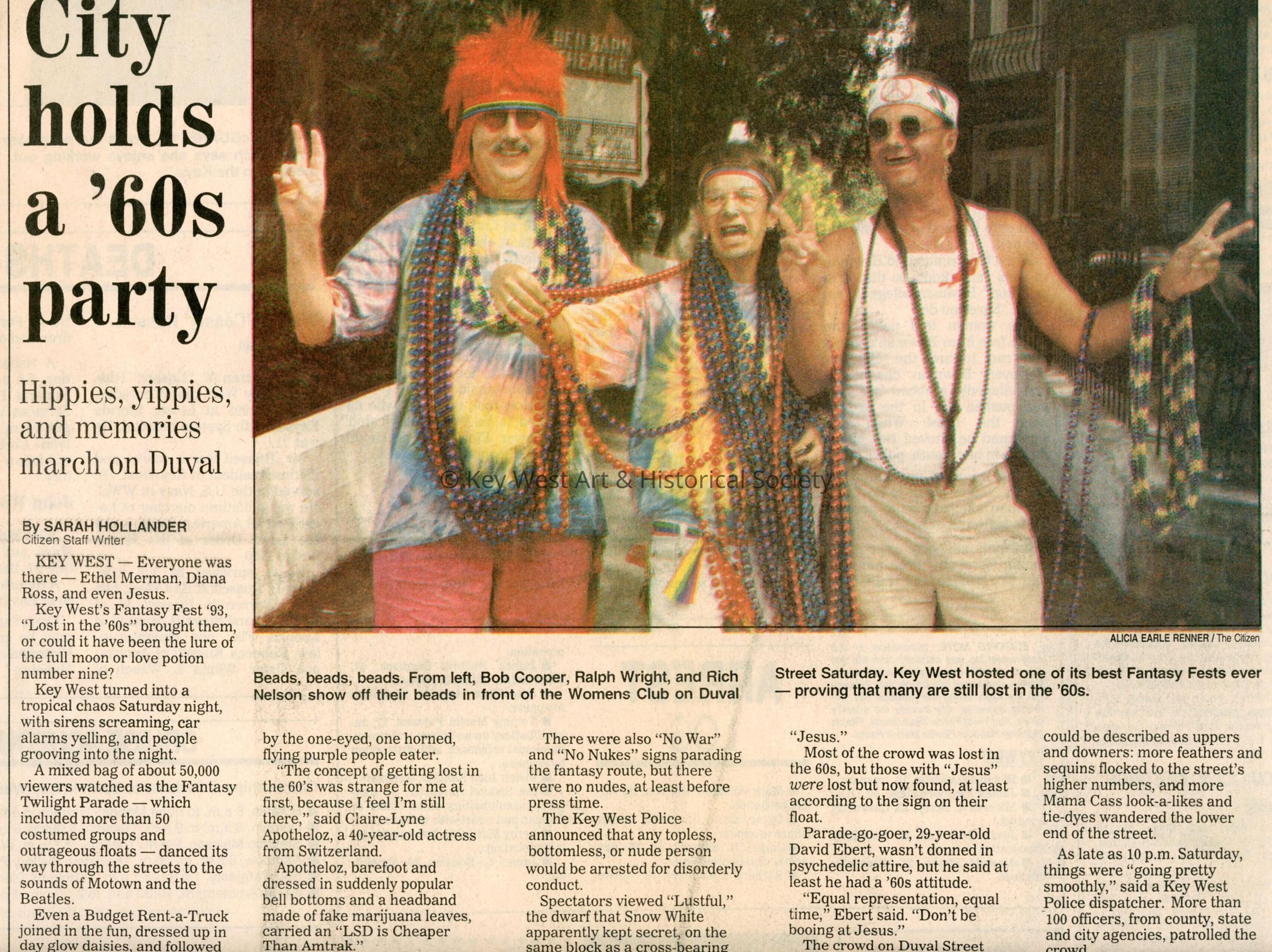 An article in the Key West Citizen that reads City holds a 60s party. picture number 1