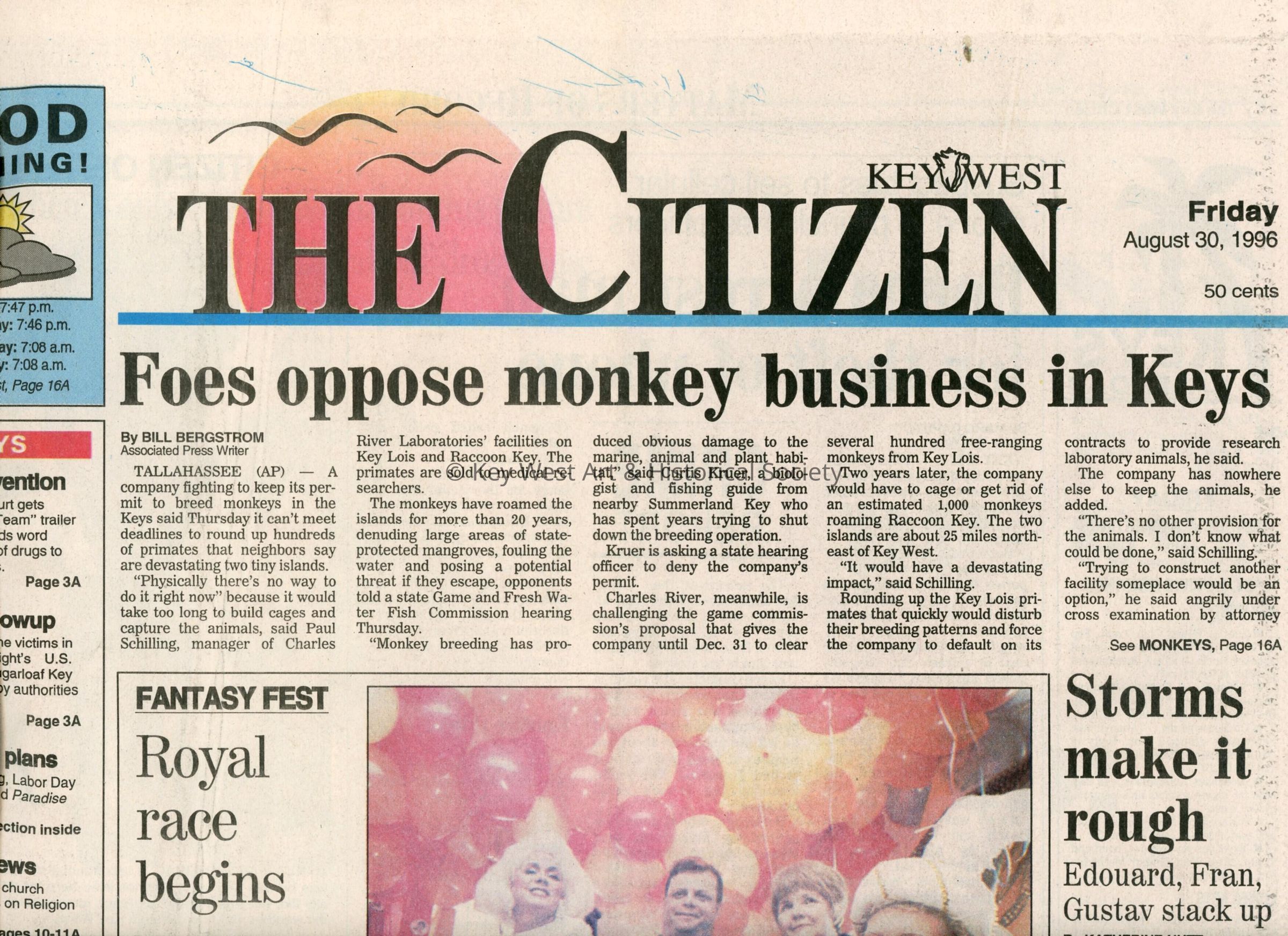 An article in the Key West Citizen that reads Royal race begins.