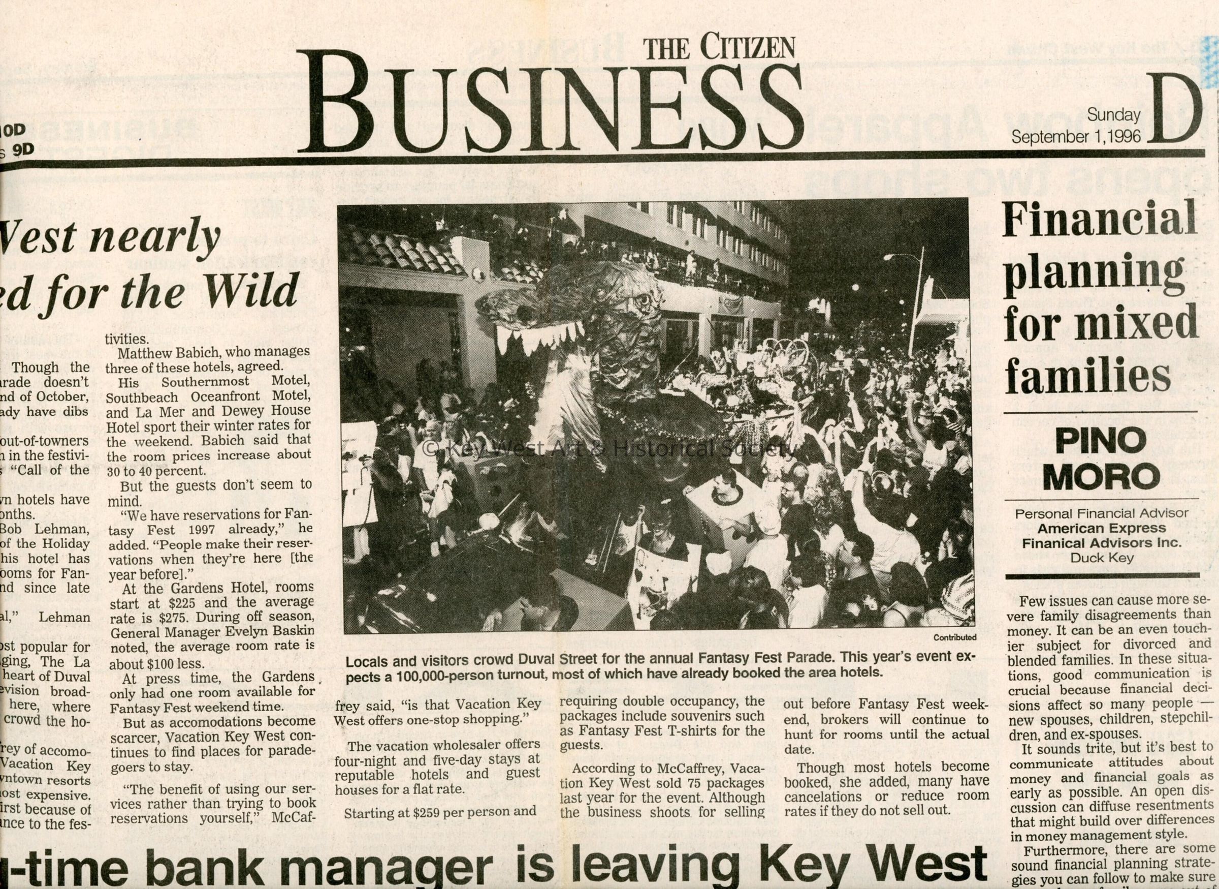 An article in the Key West Citizen that reads Key West nearly booked for the wild. picture number 1