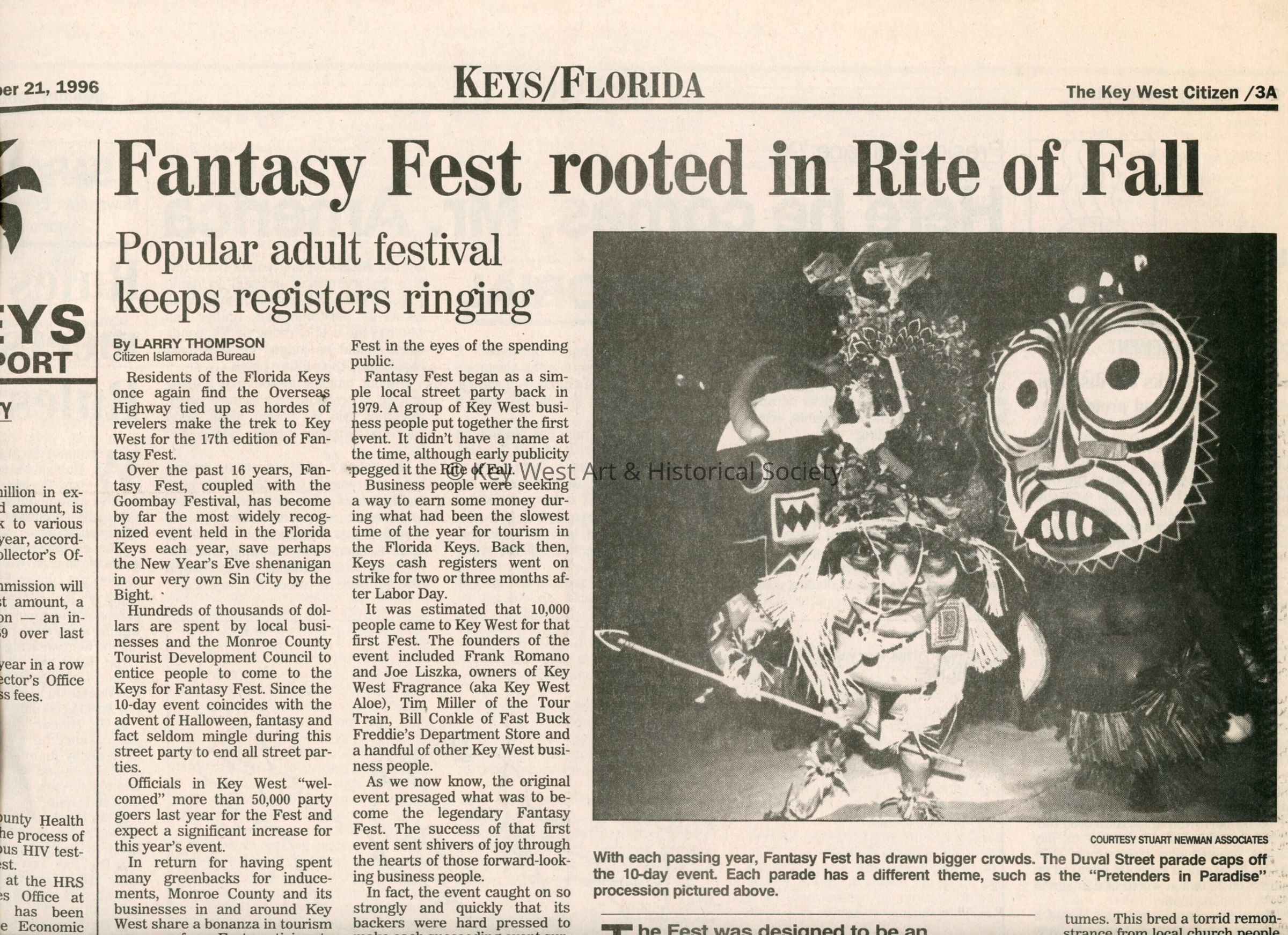 An article in the Key West Citizen that reads Fantasy Fest rooted in Rite of Fall. picture number 1