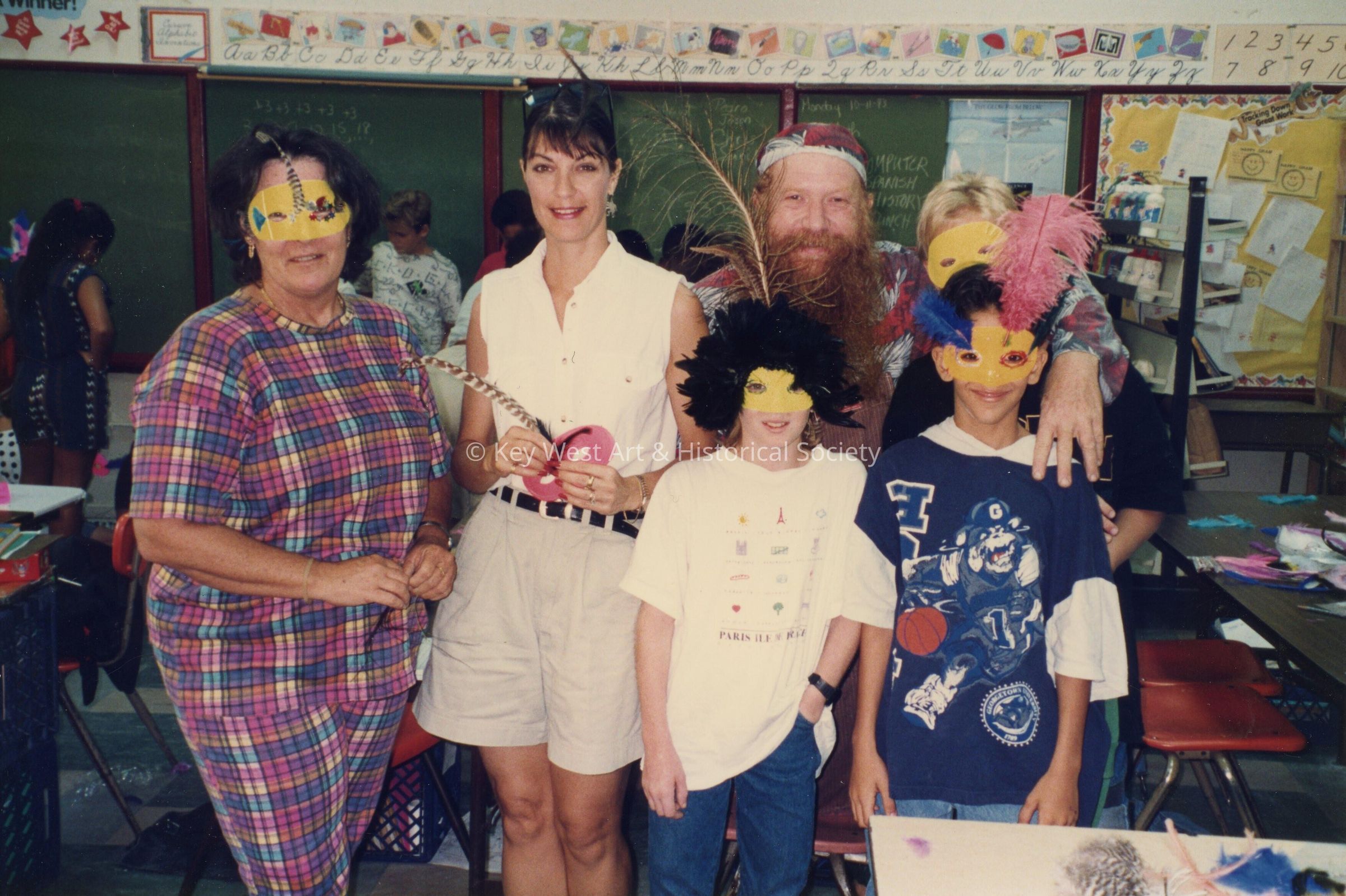 A group of unknown people at a school.
