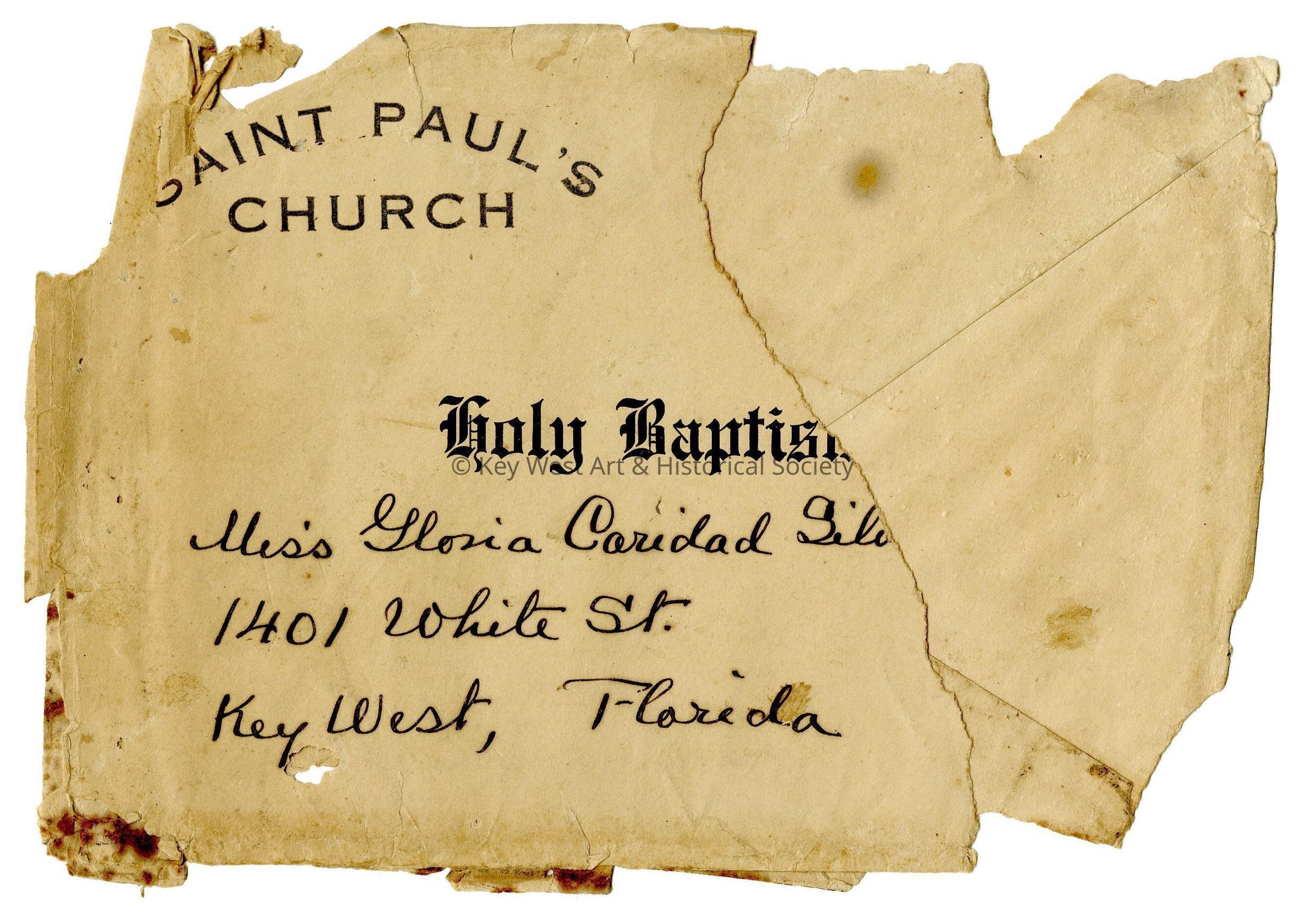 Holy Baptism Book Envelope; © Key West Art & Historical Society