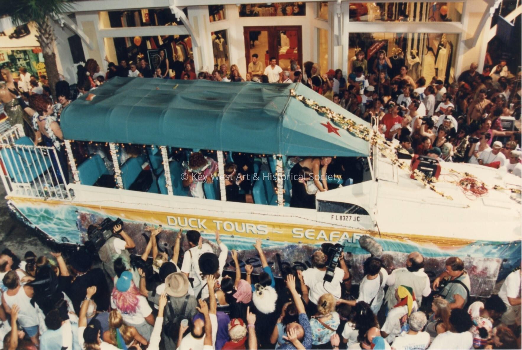 A float that reads Duck tours on the side.