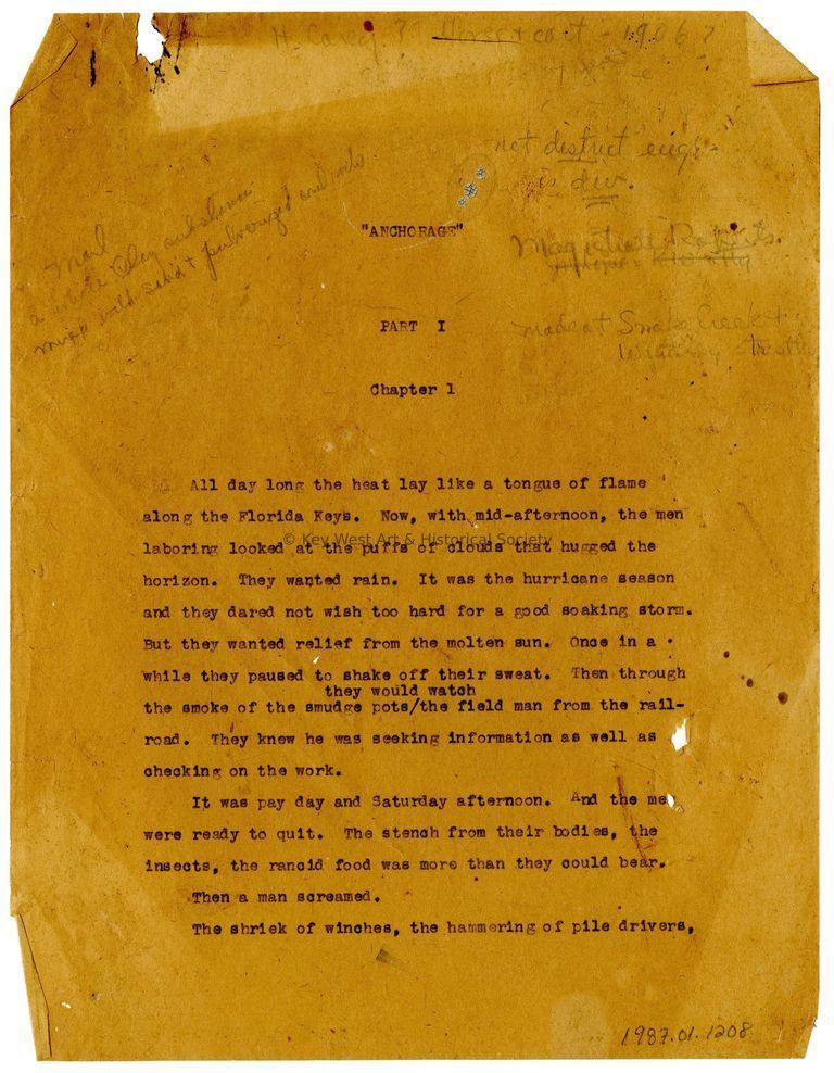 'Anchorage' Manuscript; © Key West Art & Historical Society