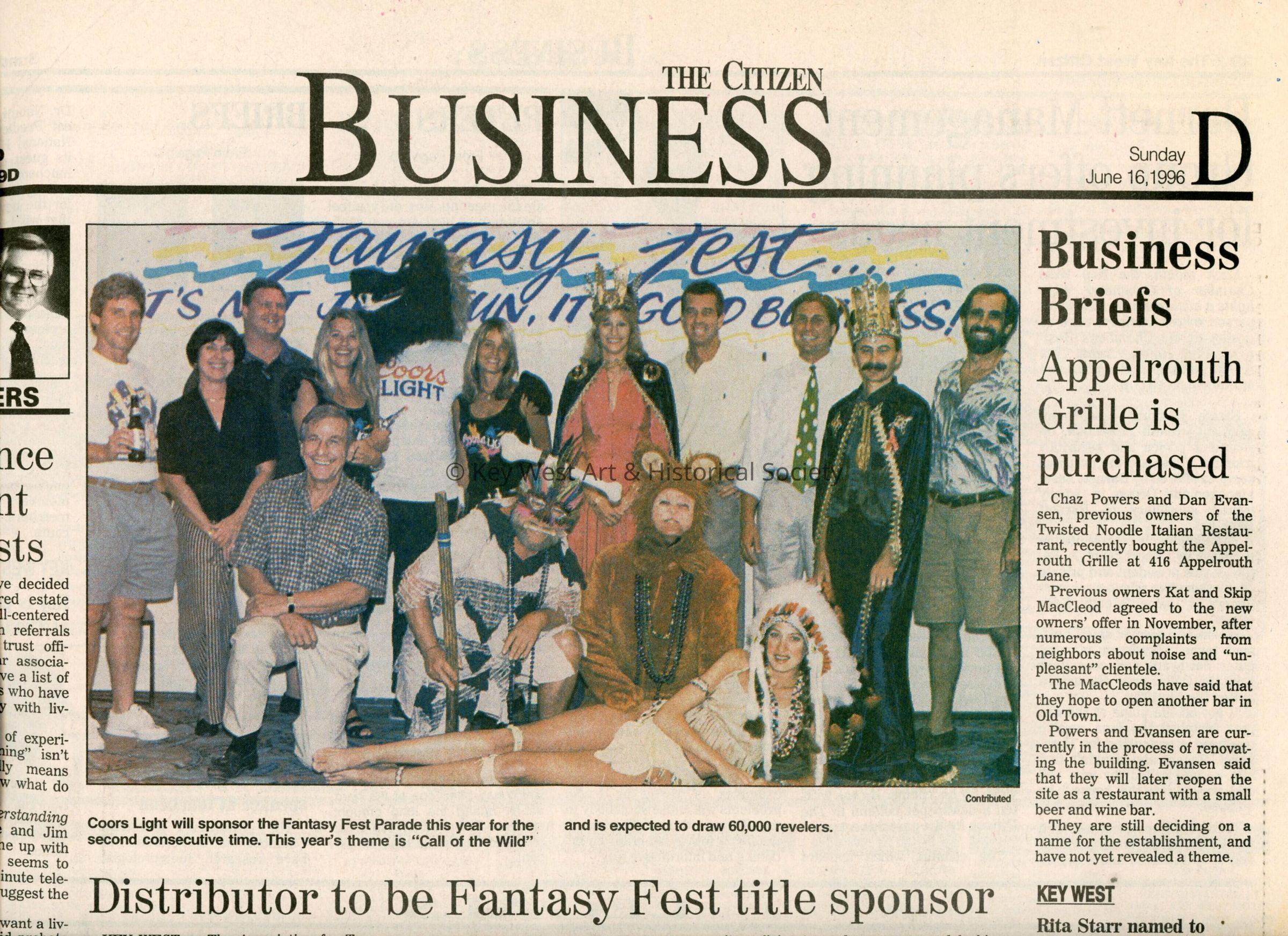 An article in the Key West Citizen about Fantasy Fest that reads Distributor to be Fantasy Fest title sponsor. picture number 1